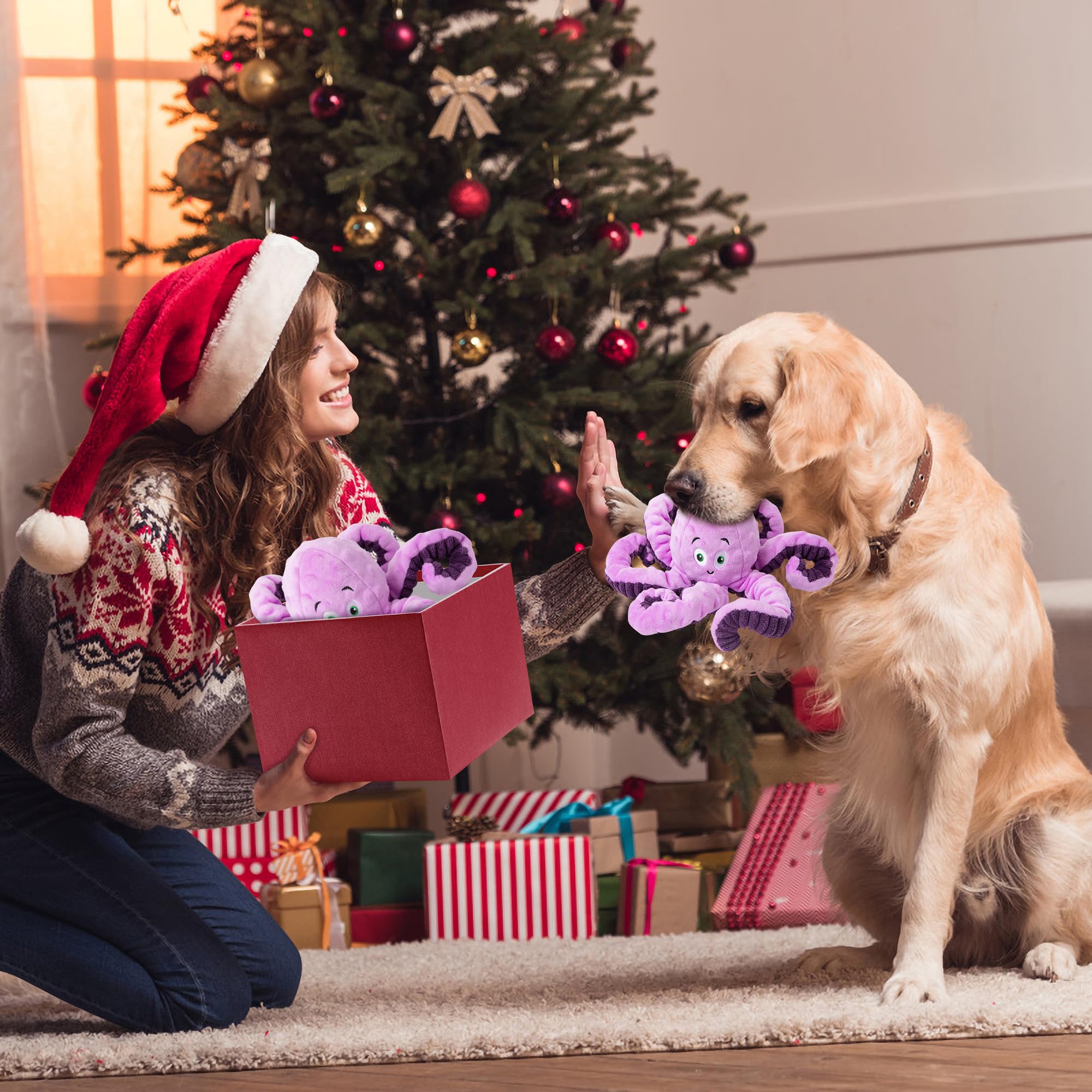 Dog Toys for Large Breed, Octopus Squeaky Funny Cute Interactive Medium & Small Dog Toys, Stuffed Plush Animals Puppy Toys, Dog