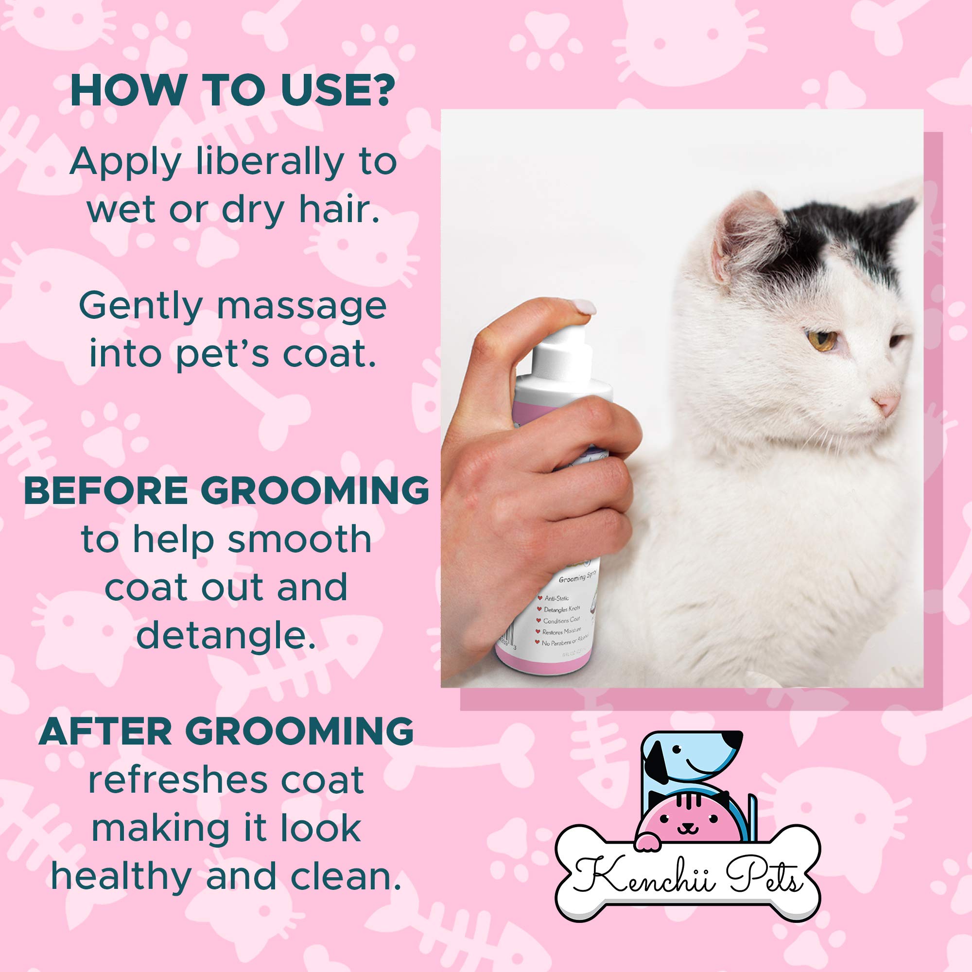 Professional Pet Grooming Spray For Kittens And Cats | All-Natural Scented Moisturizing Cat Detangler Spray | Kitten Conditioner