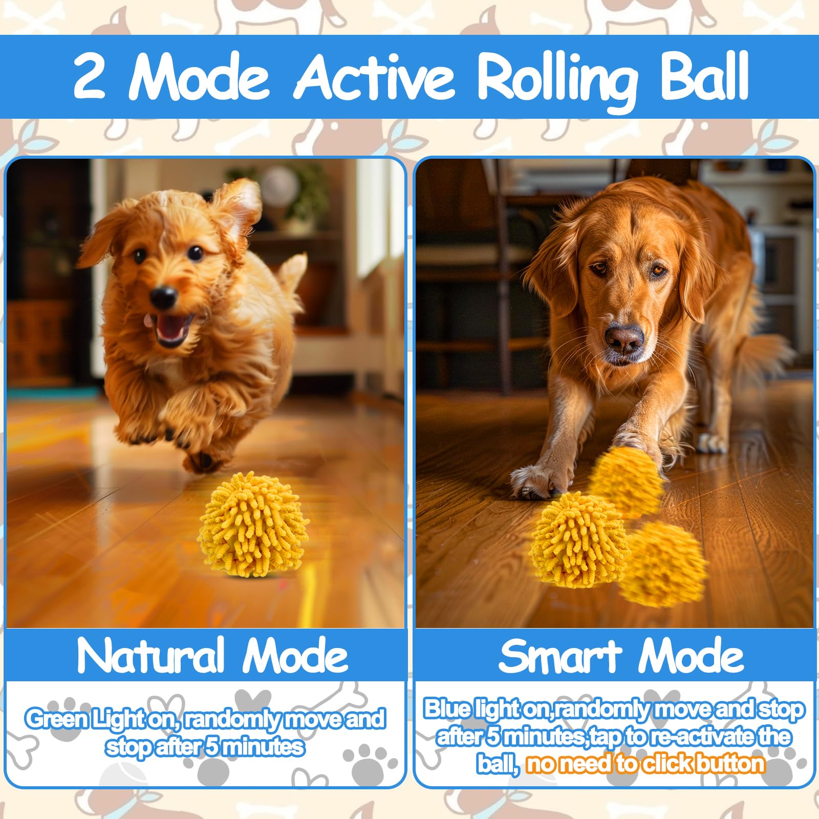 Interactive Dog Toys, Self Rolling Ball with Cover Anti-Chewer for Small/Medium/Large Puppy Pet, Moving Ball for Dogs Enrichment