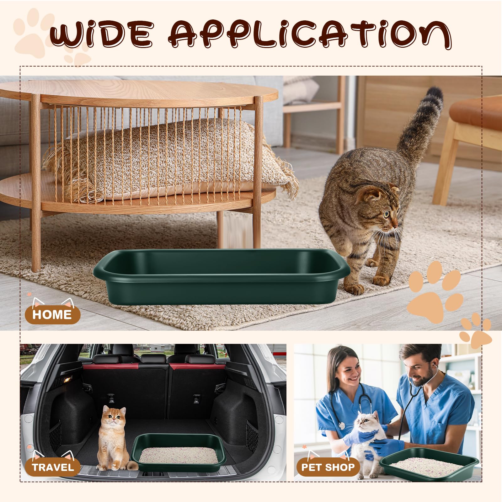Uiifan 3 Pcs Low Entry Senior Cat Litter Box Large Size Pet Low Entry Open Top Litter Box For Senior Kitten Frail Handicap Disab