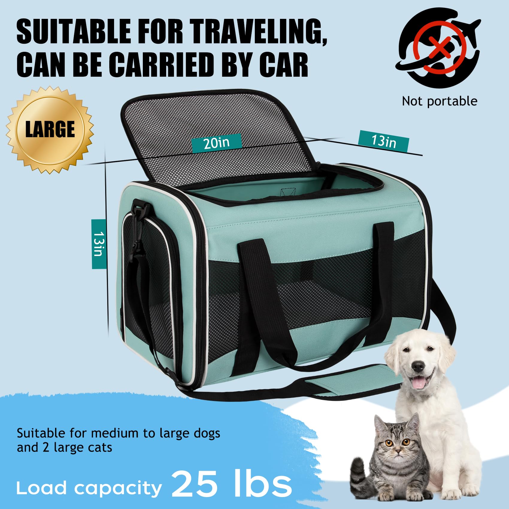 Yipincover Carriers Soft-Sided Large Pet Carrier For Cats Dogs Small Animals Up To 25Lbs,Top Load Carrier,Ventilated Design,Port