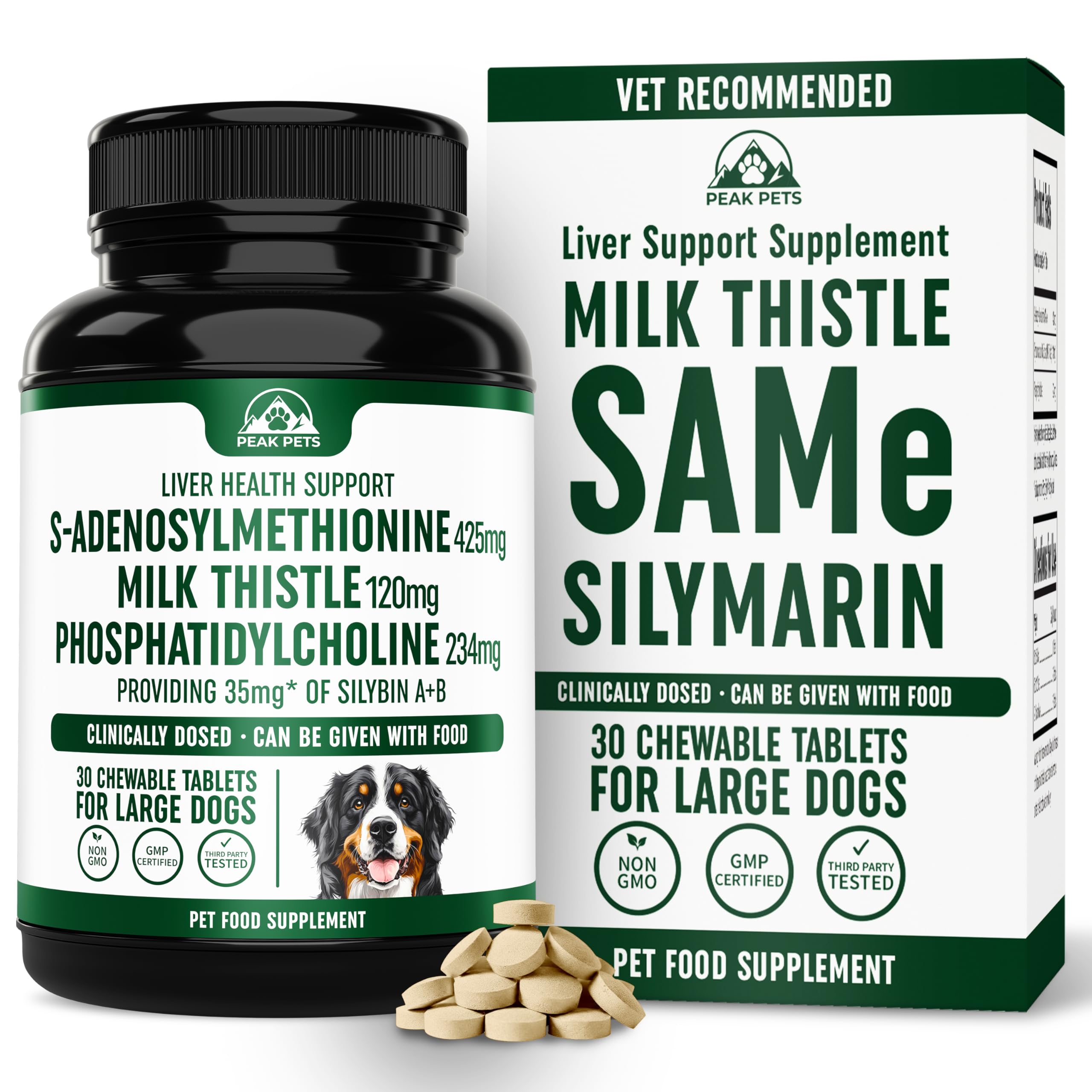Liver Support Supplement for Large Dogs with Silymarin (Same & Silybin) S-Adenosyl-L-methionine (SAM-e) & Silybum (Milk Thistle)