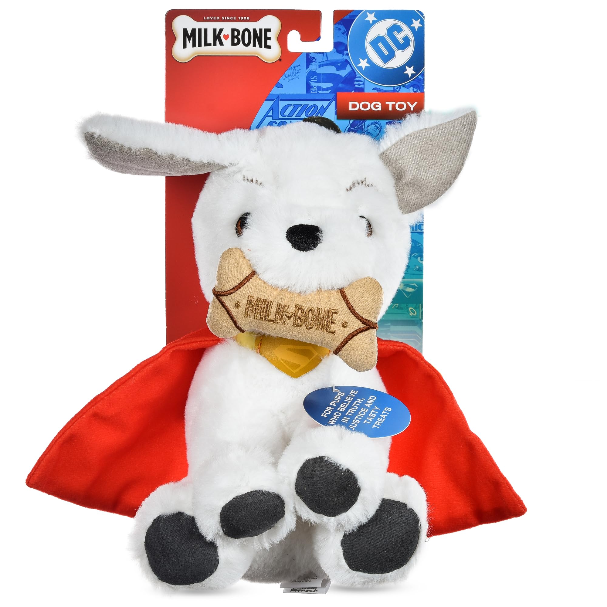 DC Comics Superman Krypto The Superdog Plush Dog Toy - Soft Squeaky Dog Toy with Crinkle Sounds, Cape & Milk-Bone Treat Design, 