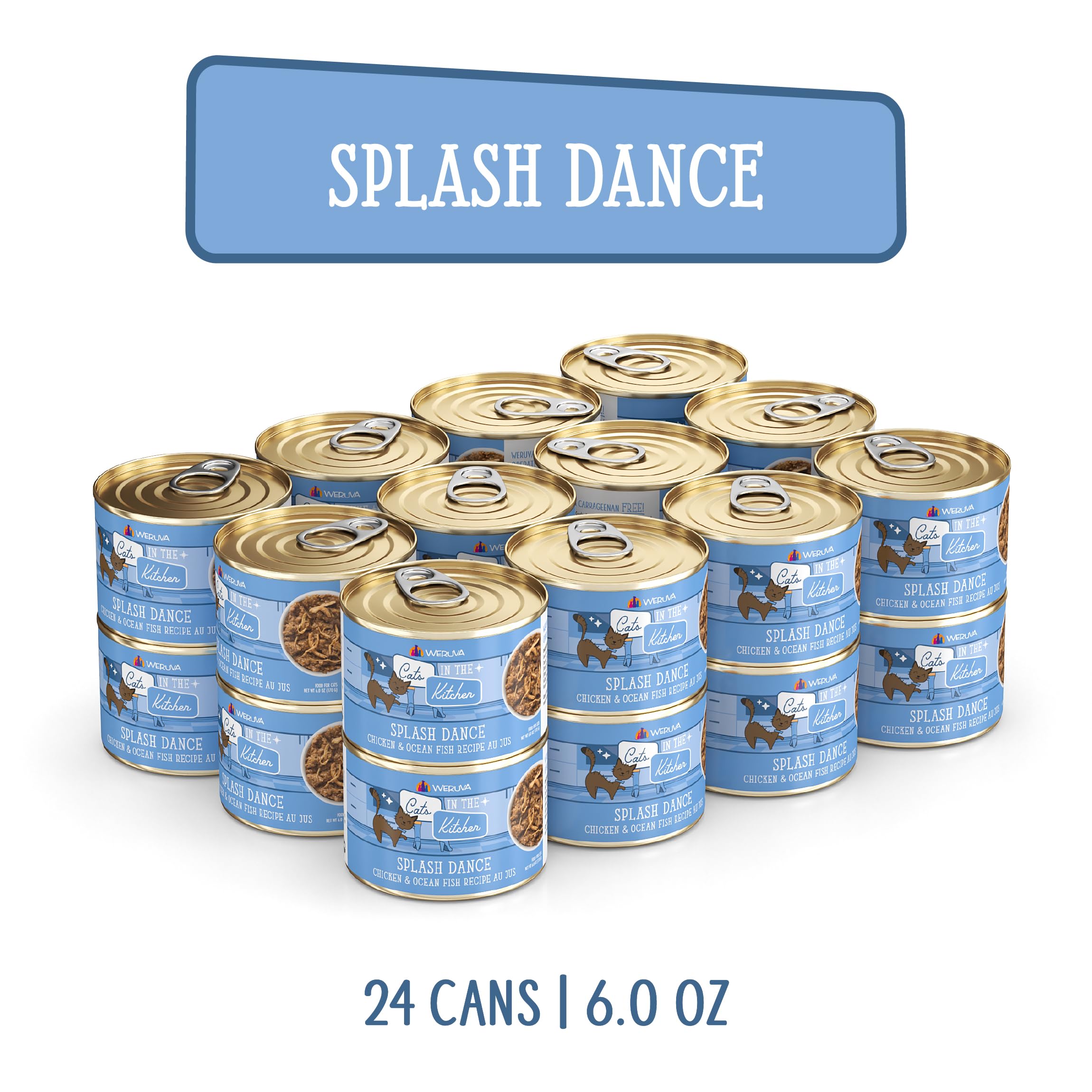 Weruva Cats in The Kitchen, Splash Dance with Chicken & Ocean Fish Au Jus Cat Food, 6oz Can (Pack of 24)