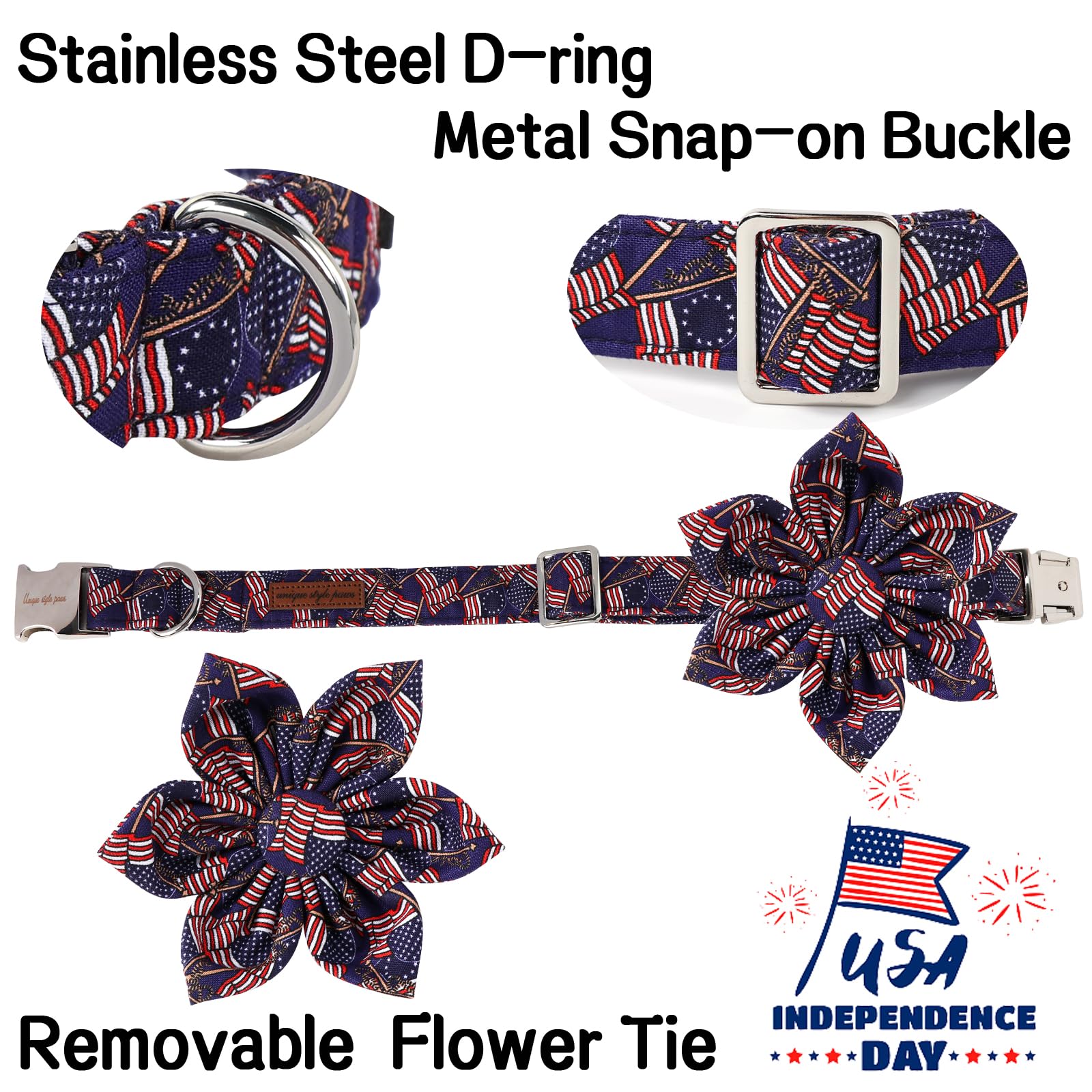 Unique Style Paws 4Th Of July Dog Collar With Bow American Flag Dogs Collar With Bow Tie Adjustable Patriotic Dog Collars For Sm