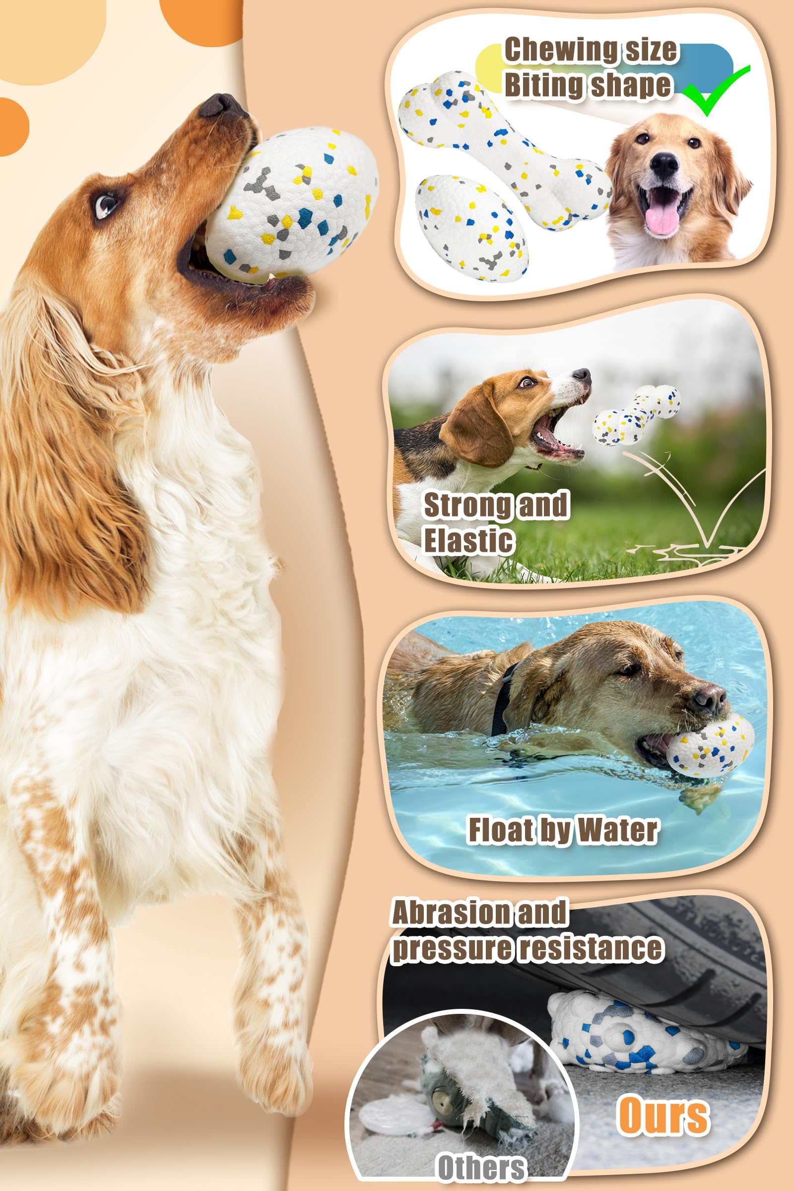 Moonorange 7.28'' Indestructible Large Bone Balls For Aggressive Chewers Durable Stick Bouncy Interactive Chew Toy For Dogs Fetc