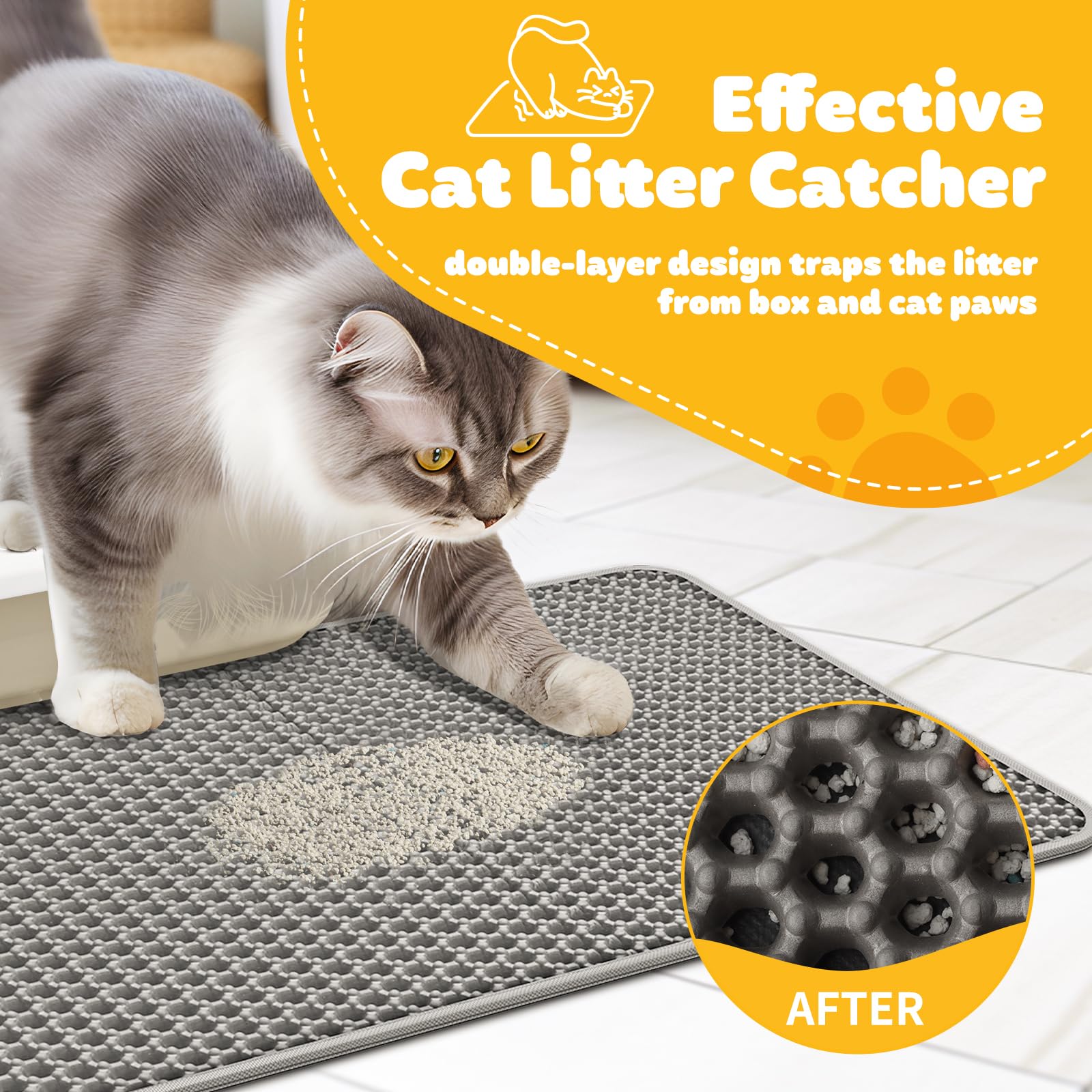 Cat Litter Mat - 23.2'' X 14.6'' Small Litter Trapping Mat, Easy To Clean Litter Box Mat, Waterproof, Urine-Proof, Non-Slip Kitty Litter Mats For Floor, Black