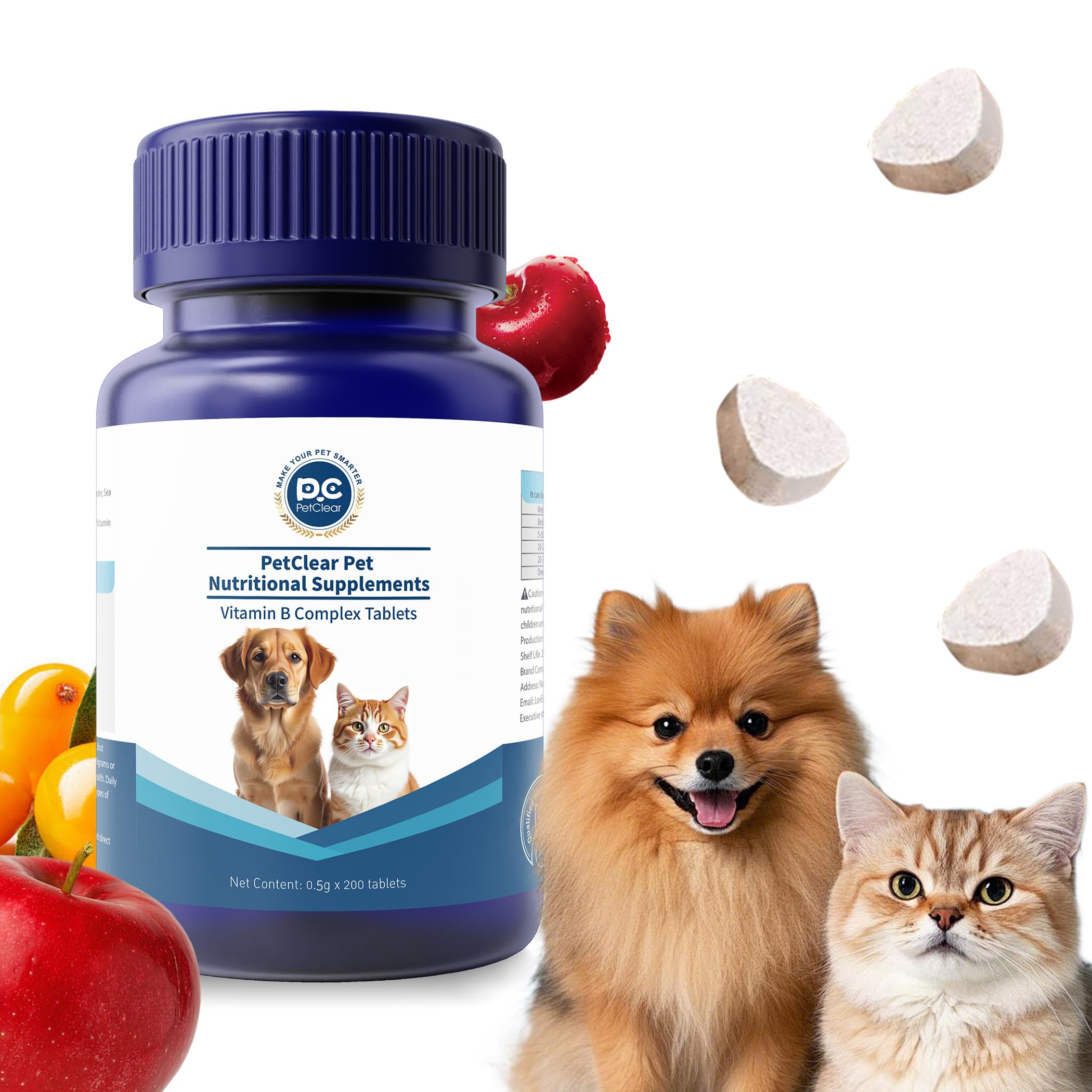 Vitamin B for Dogs, 200 Tablets, Vitamin B Complex Contains B12, B1, B2, B3, B5, B6, B7, B9 Supports Energy, Appetite, Digestive