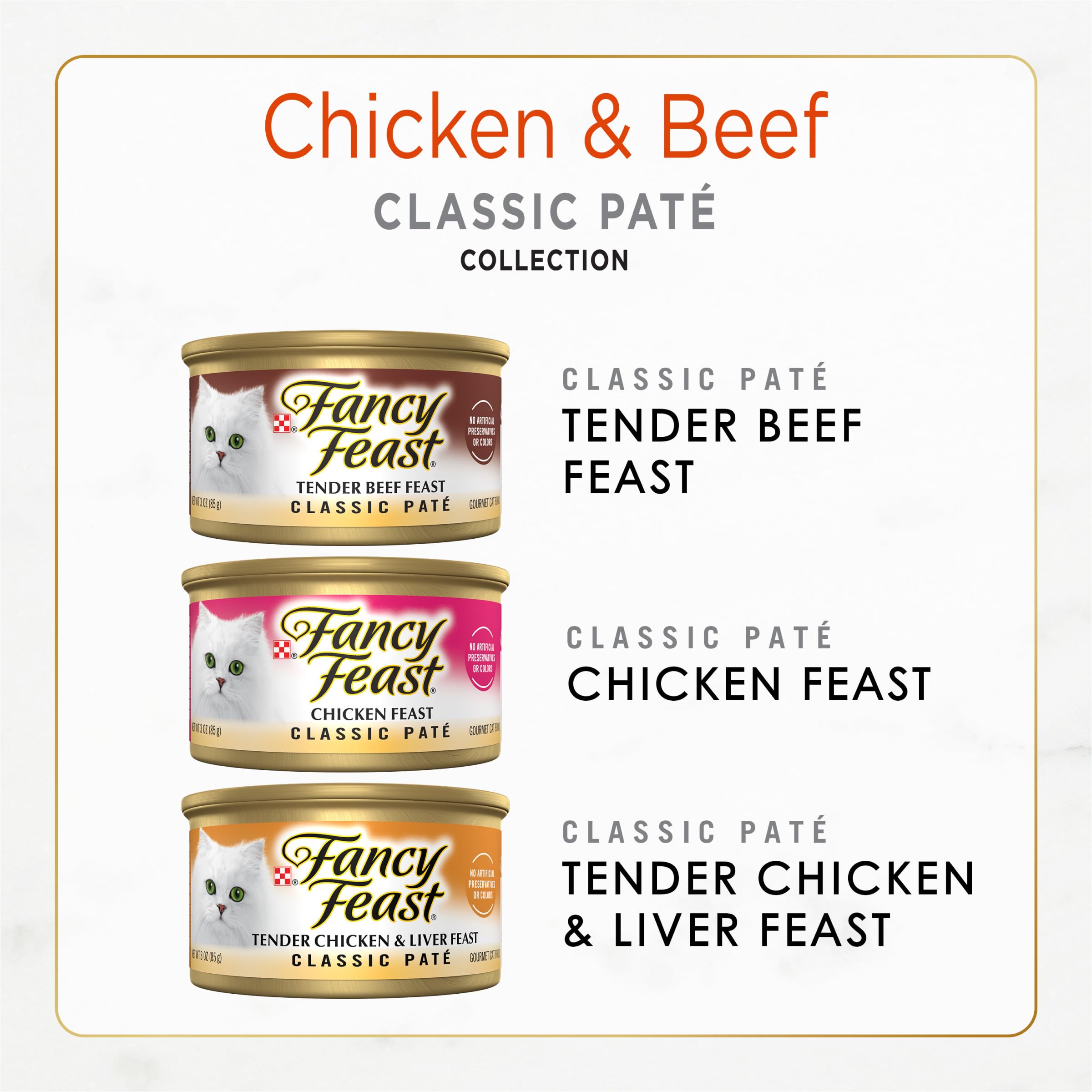 Purina Fancy Feast Chicken and Beef Classic Pate Collection Grain Free Wet Cat Food Variety Pack - (Pack of 24) 3 Oz. Pull-Top C