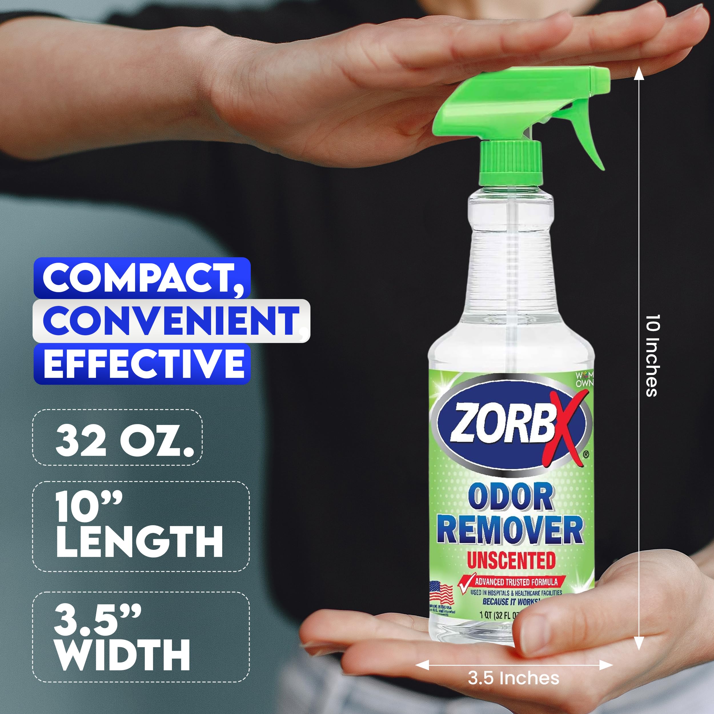 Zorbx Unscented Odor Remover Spray - Perfect Solution For Strong Odor | Advanced Trusted Formula & Fast-Acting Odor Eliminator For Dog, Cat, Puppy (32Oz.)
