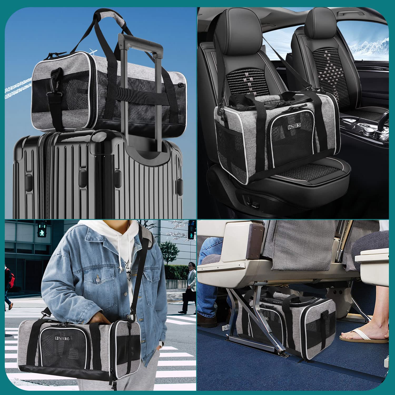 Petskd Pet Carrier 17X11X9.5 Alaska Airline Approved,Pet Travel Carrier Bag For Small Cats And Dogs, Soft Dog Carrier For 1-10 Lbs Pets,Dog Cat Carrier With Safety Lock Zipper(Grey)