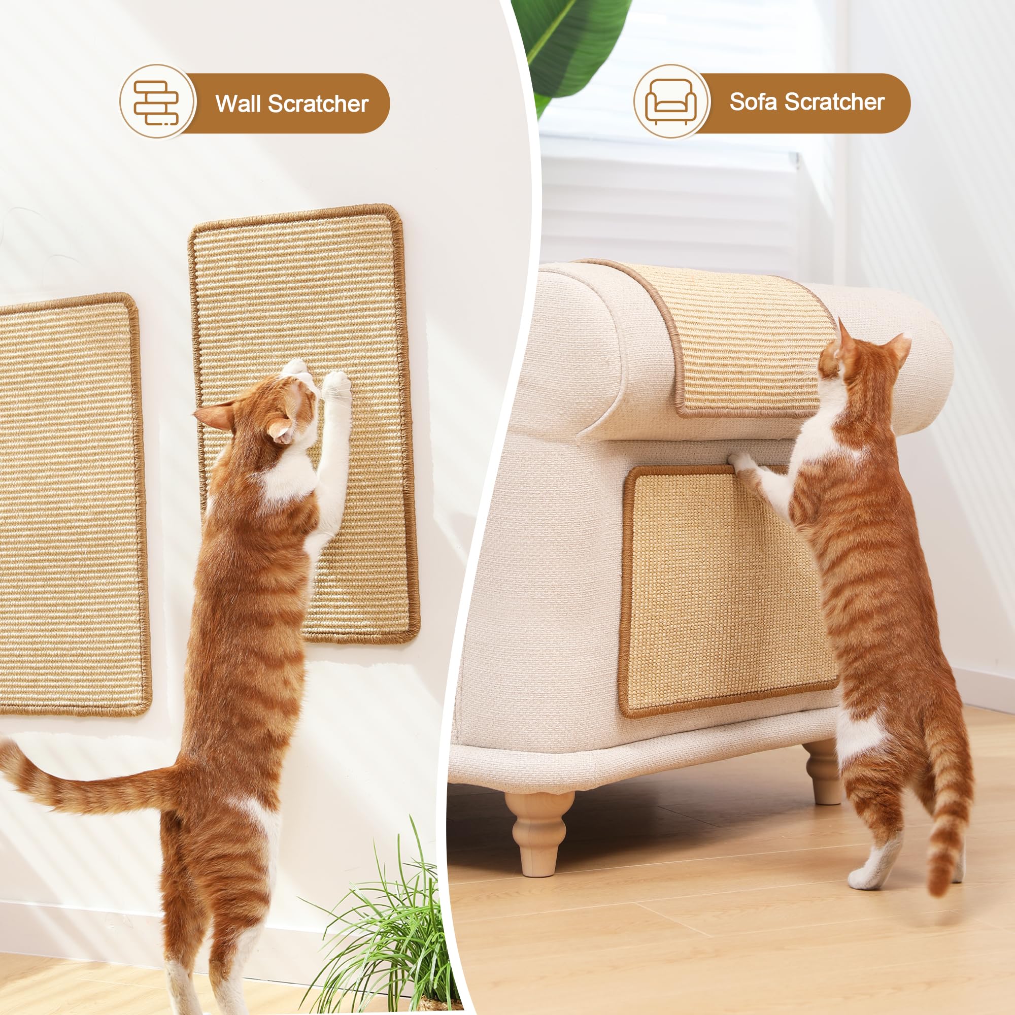 FUKUMARU Cat Scratching Mat - 2 Packs, 19.6"x11.8", Natural Sisal, Beige, Indoor Furniture Protector