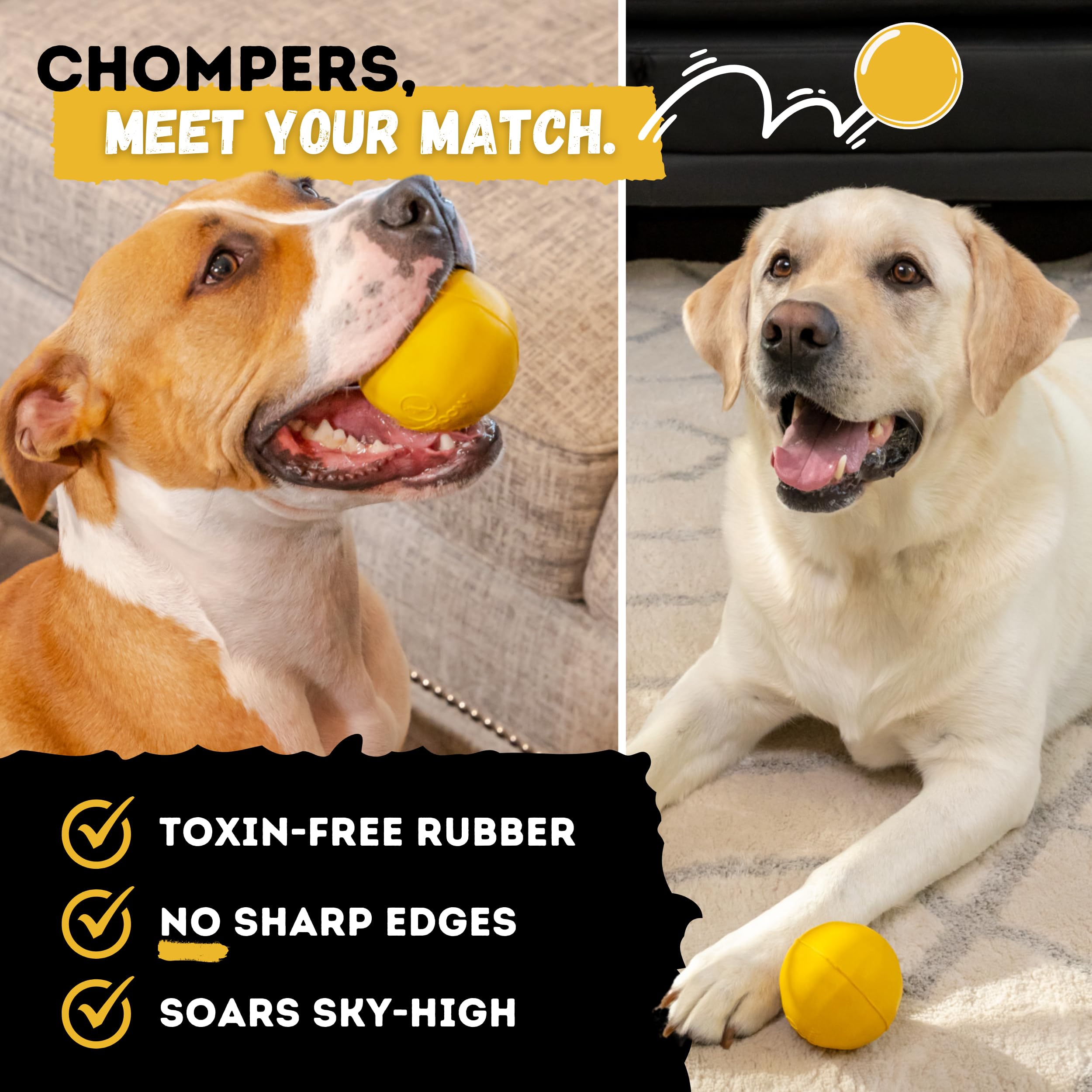Woofbite Indestructible Dog Ball - Lifetime Replacement - Medium & Large Breed - Ultra Durable For Aggressive Chewers - Natural
