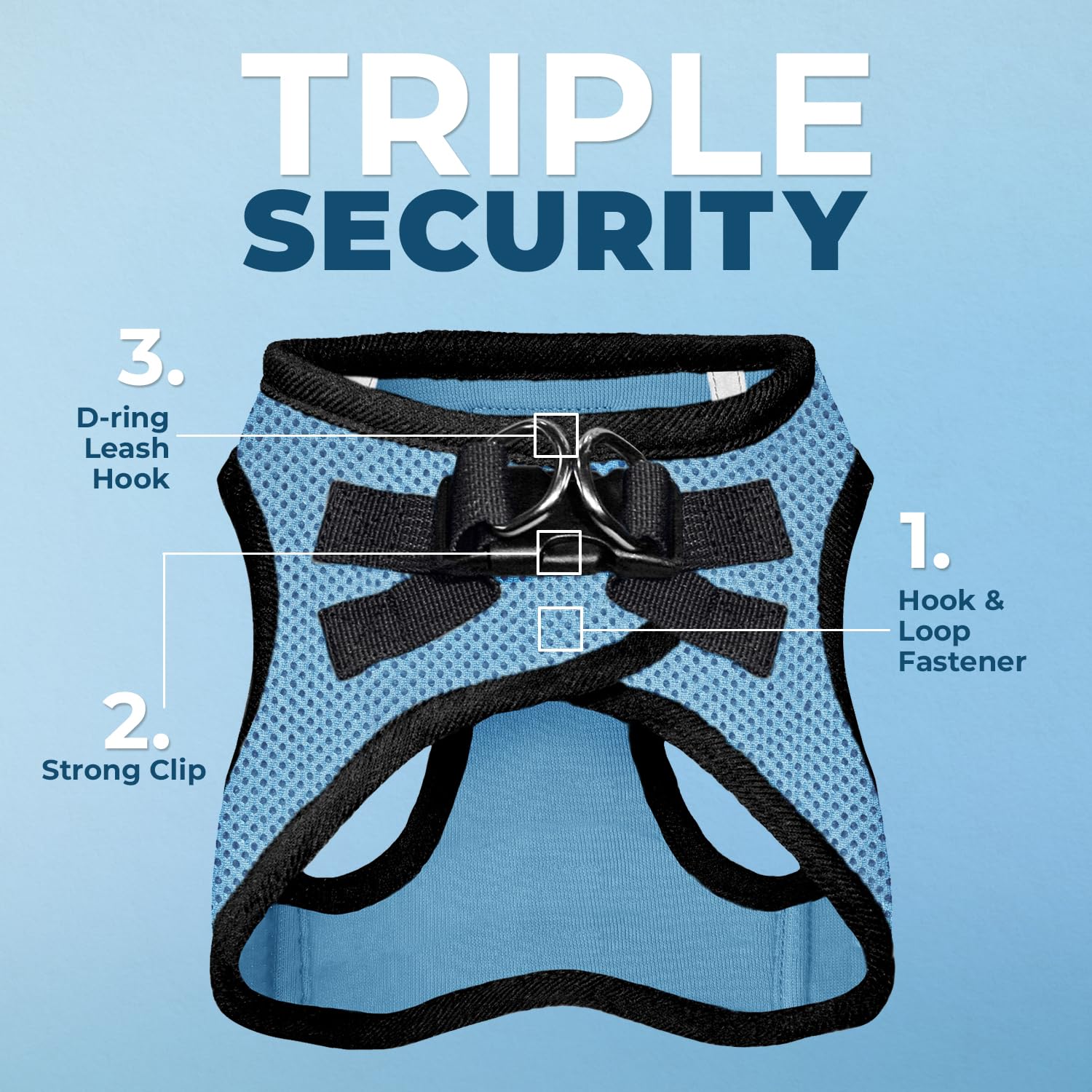 Voyager Step-In Air Dog Harness - All Weather Mesh, Reflective, No Pull Harness For Small, Medium Dogs, Cats - Secure With Hook & Loop Fastener, Buckle, Double D-Rings - Baby Blue/Black Trim, Xs