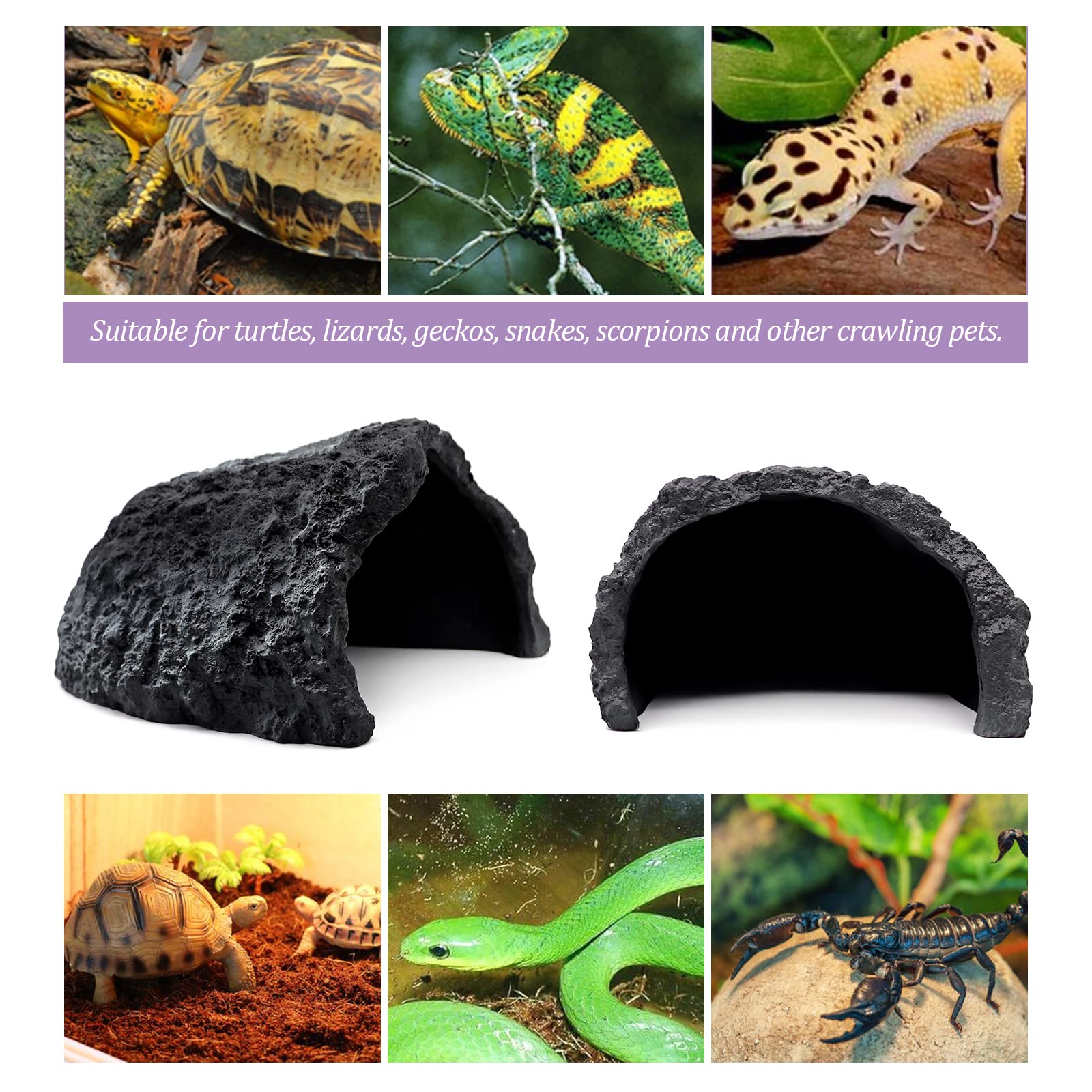 NOMAL Reptile Rock Hide Cave Large Reptile Habitat Turtle Hideouts Cave for Lizards Bearded Dragon Leopard Gecko Snake Amphibian