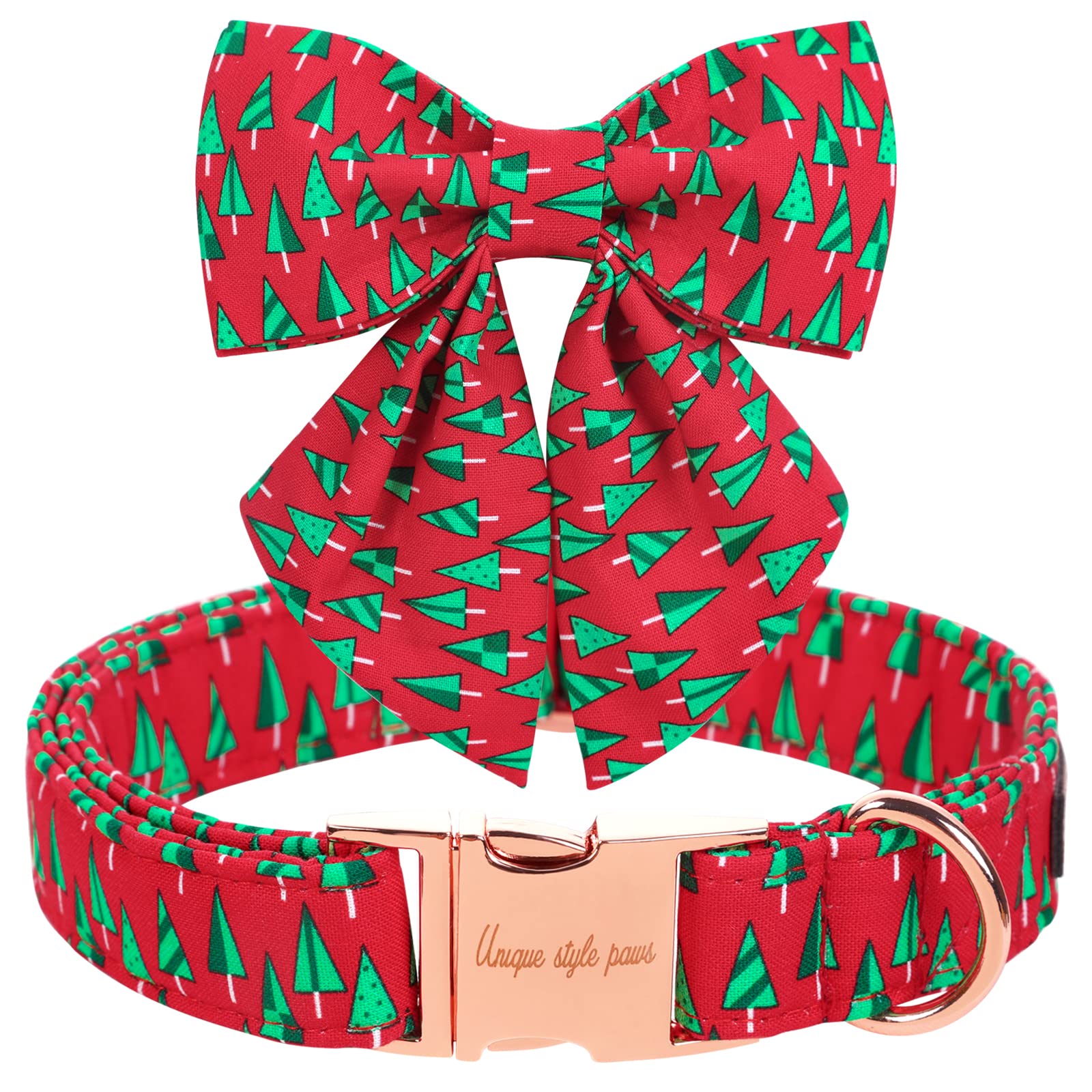 Unique Style Paws Christmas Dog Collar With Tie Best Winter For Small Medium Large Dogs-Christmas Tree-L