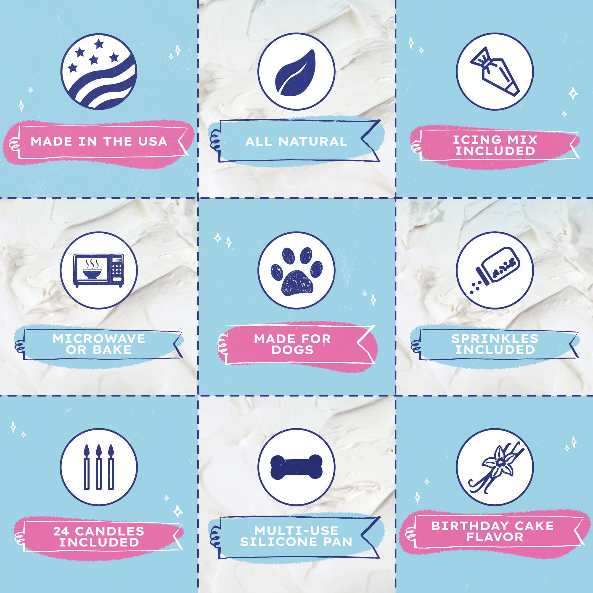 Puppy Cake Mix Dog Birthday Cake Kit, with Bone Silicone Pan and Candles (Birthday Cake, Blue) Made in USA
