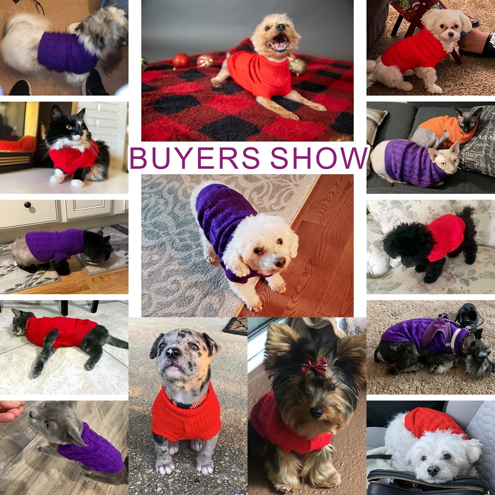 Chborchicen Small Dog Sweaters Knitted Pet Cat Sweater Warm Dog Sweatshirt Dog Winter Clothes Kitten Puppy Sweater (Medium, Purple)
