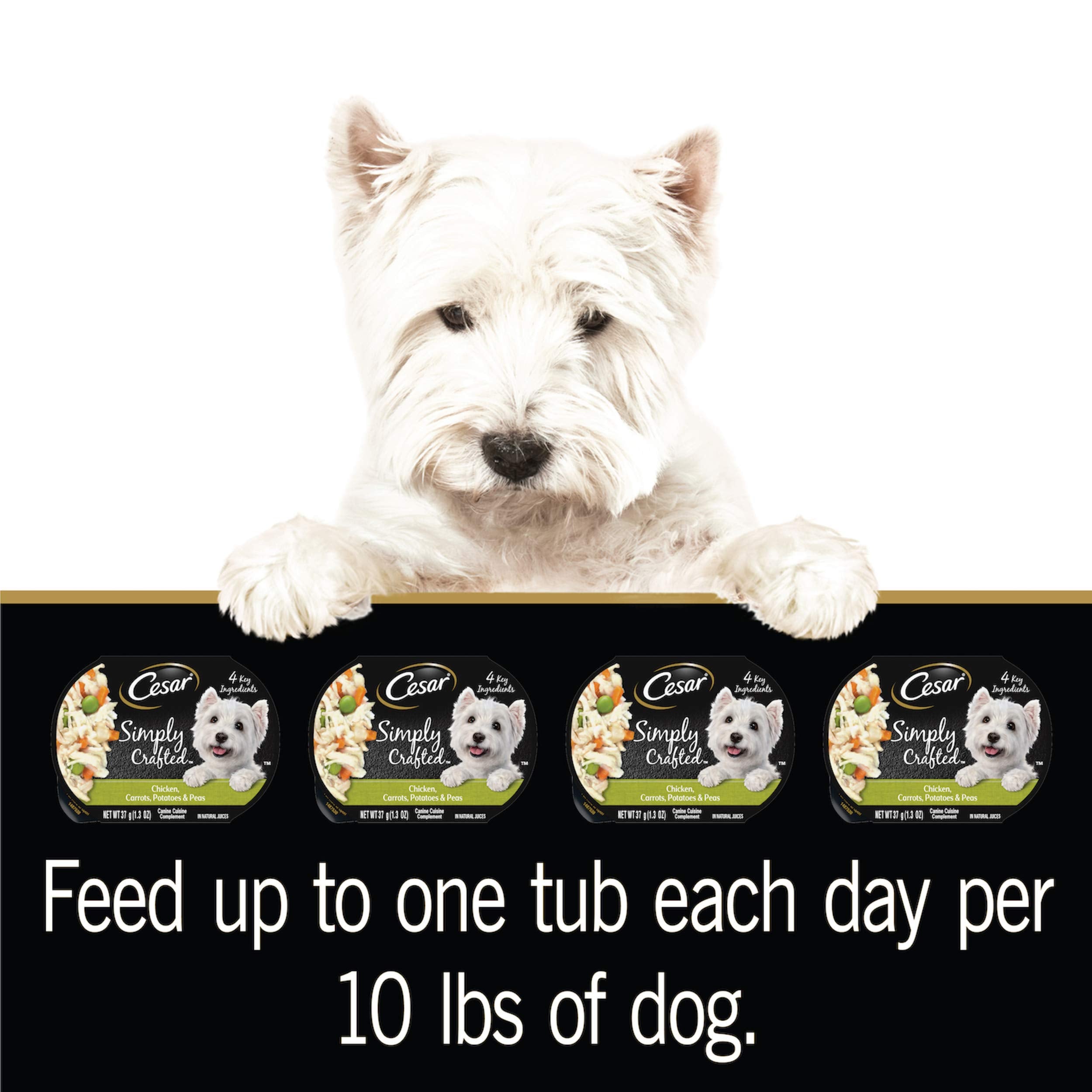 Cesar Simply Crafted Adult Wet Dog Food Meal Topper, Chicken, Carrots, Potatoes & Peas, 1.3oz. (10 Count, Pack of 1)