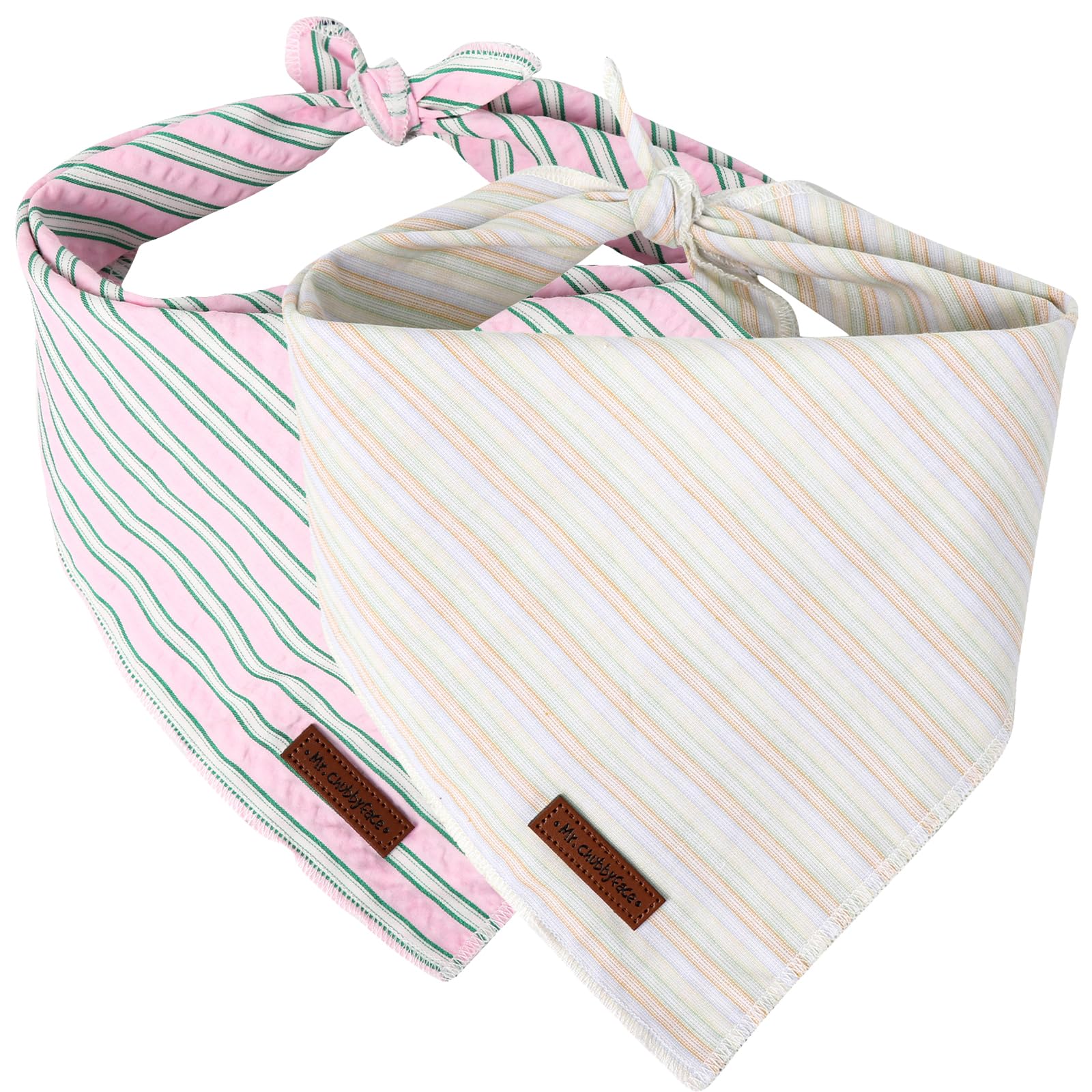 Mr. Chubbyface Macaron Striped Dog Bandanas Reversible Triangle Bibs Scarf Accessories For Dogs Cats Pets Orange And Pink S