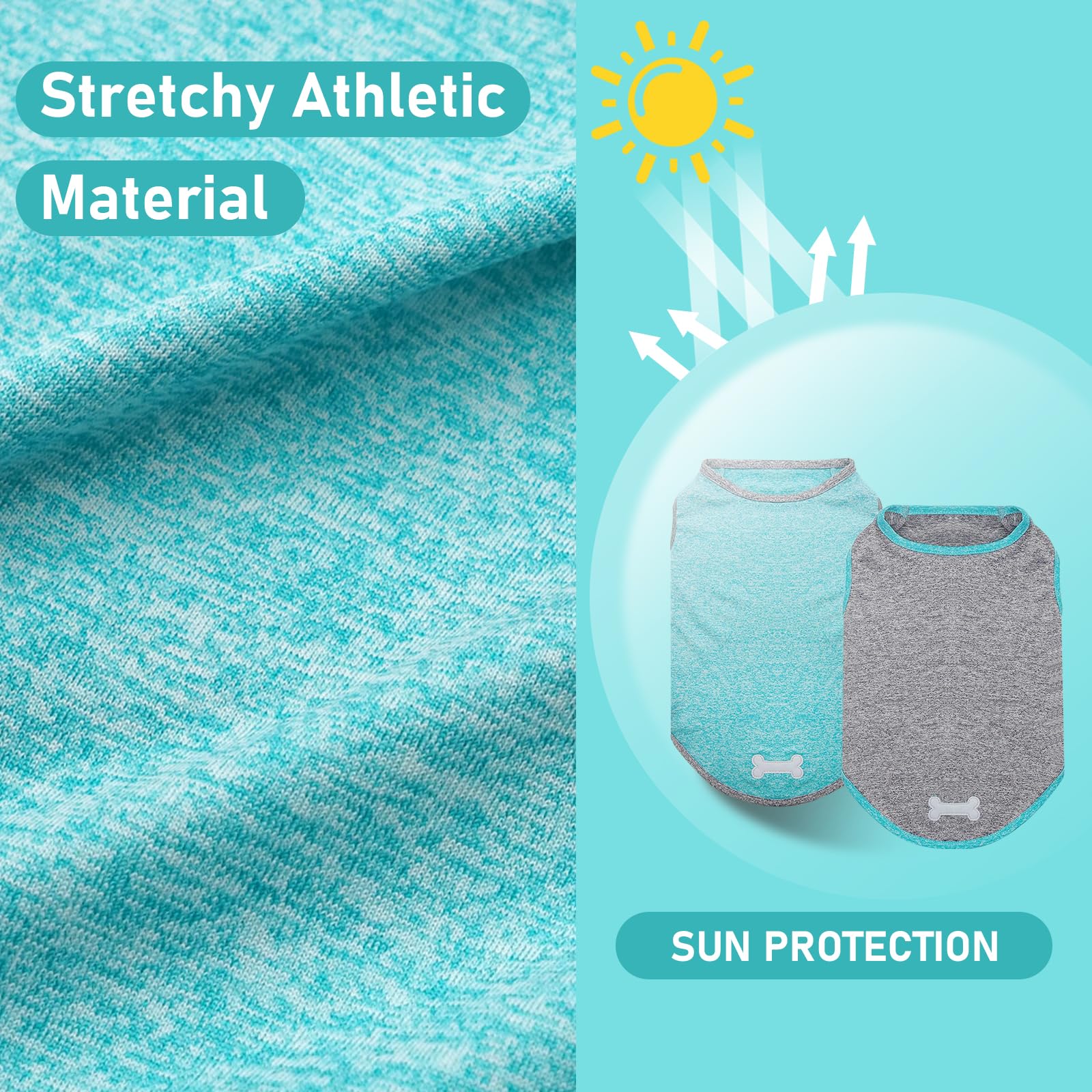 Kyeese 2 Pack Dog Shirts Quick Dry Soft Stretchy Sun Protection Dog T-Shirts With Reflective Label Tank Top Sleeveless Vest Dog