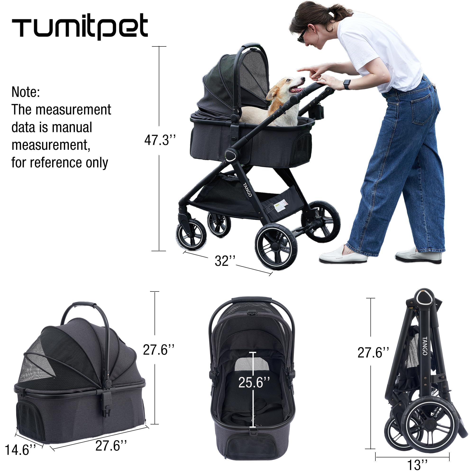 Tango 3 In 1 Pet Stroller - Folding Dog & Cat Carrier For Travel