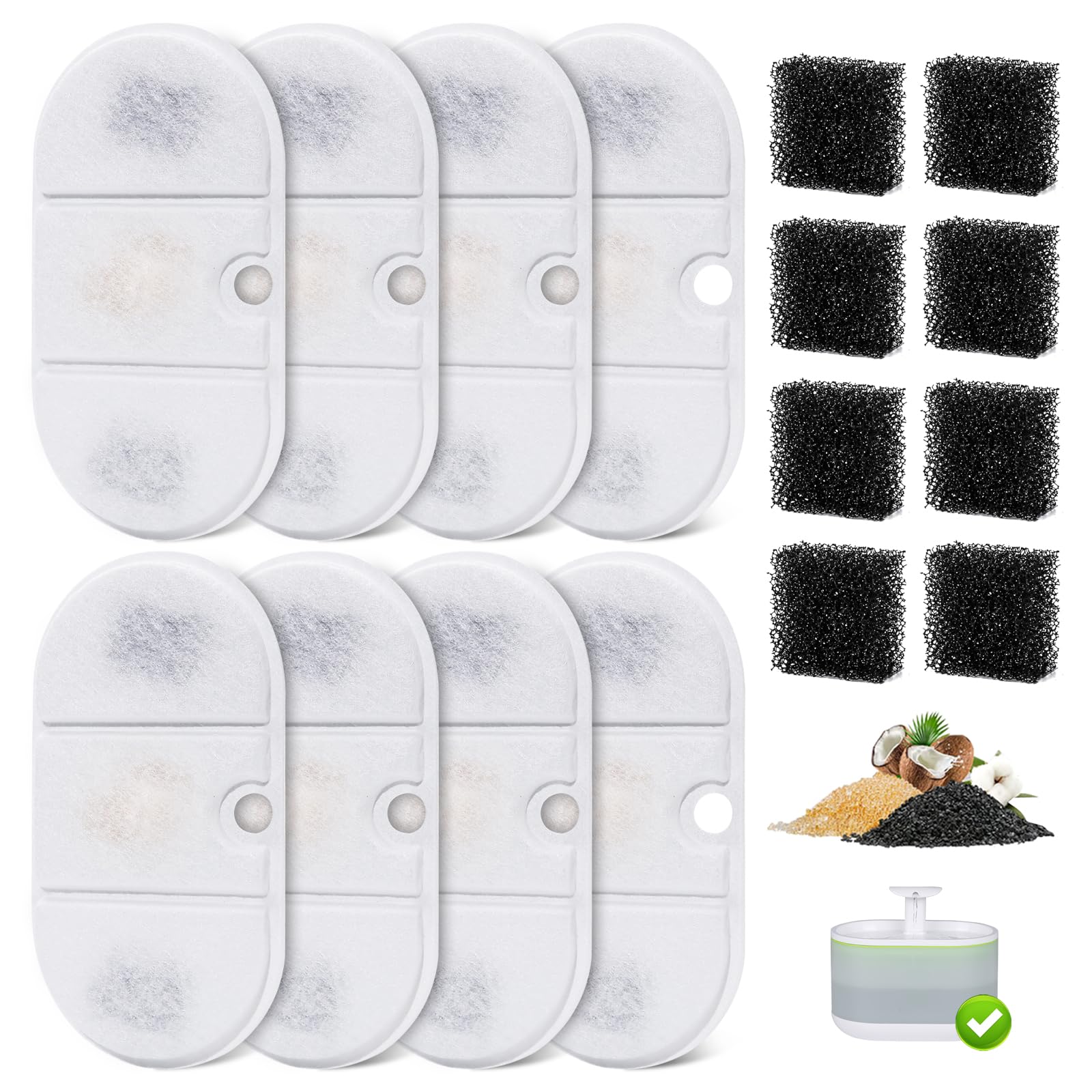8 Packs Replacement Filters Compatible With Capsule Cat Water Fountain Plwf002, 8 Replacement Filters & 8 Pre-Filter Sponges For