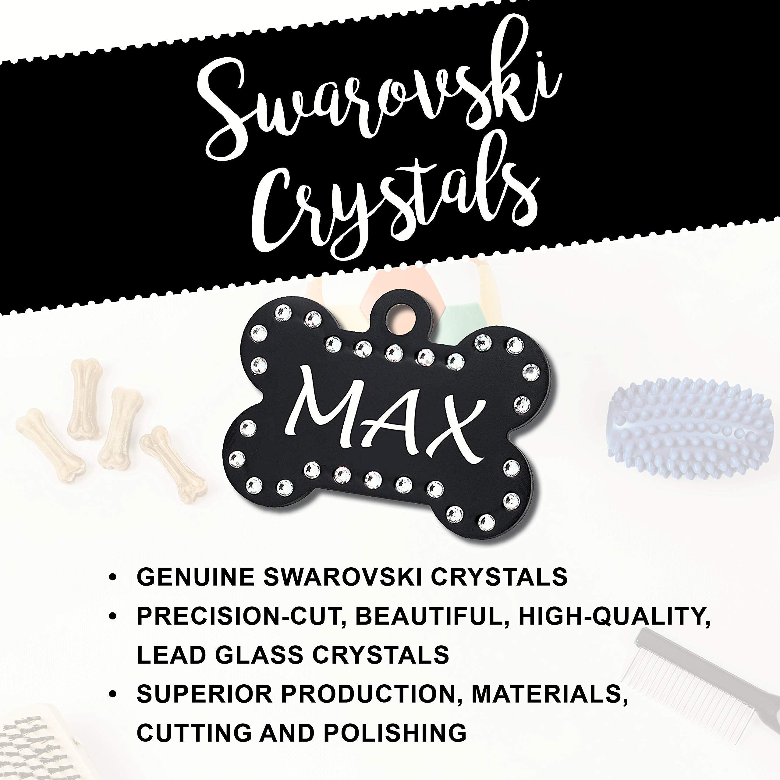 Custom Engraved Pet Id Tags With Swarovski Crystal - 1.5'' Long X 1'' Tall, Anodized Aluminum, Bone Shape, Blue