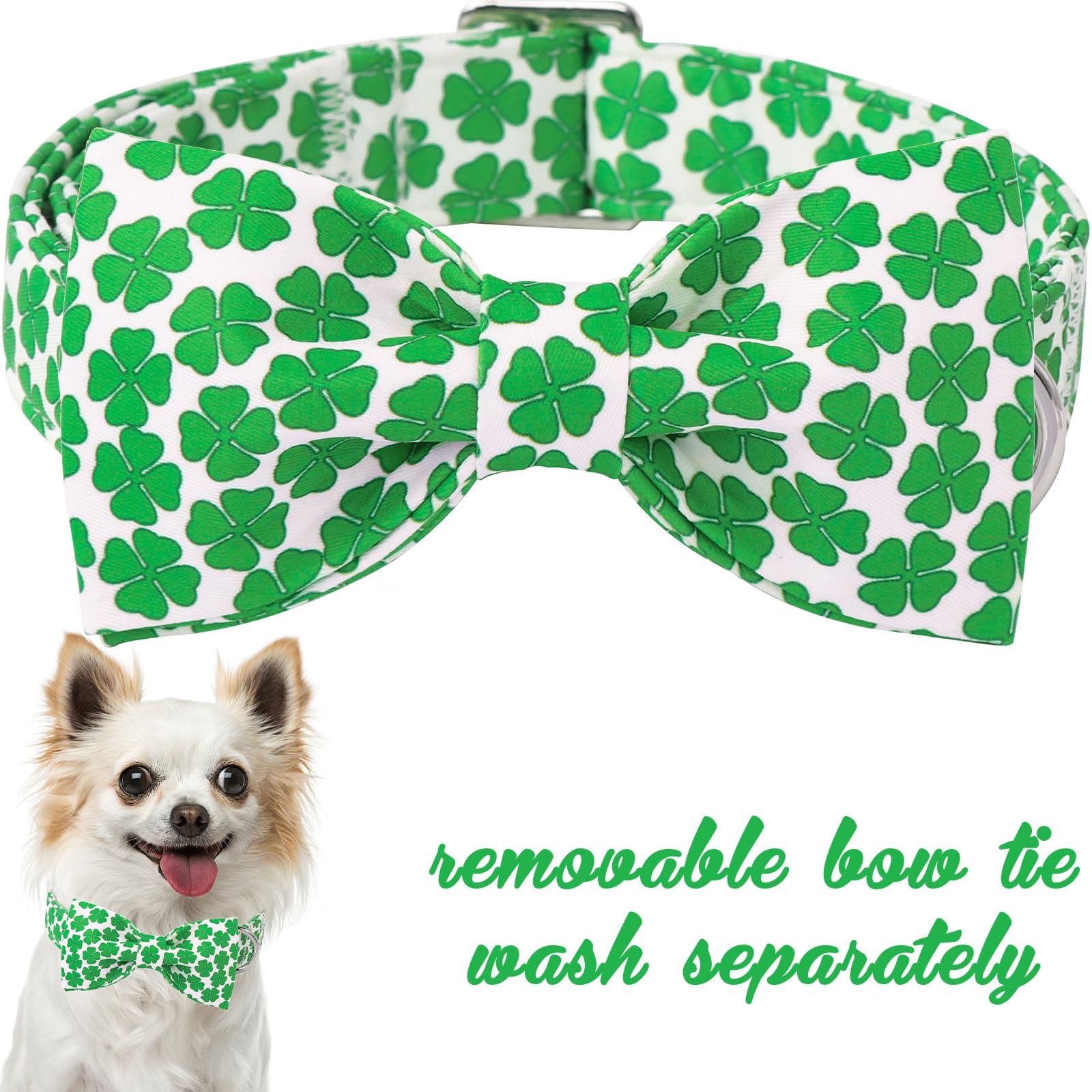 Unique Style Paws St. Patrick'S Dog Collar With Bow Green Clover Cotton Puppy Collars Wedding Navigation For Small Medium Large
