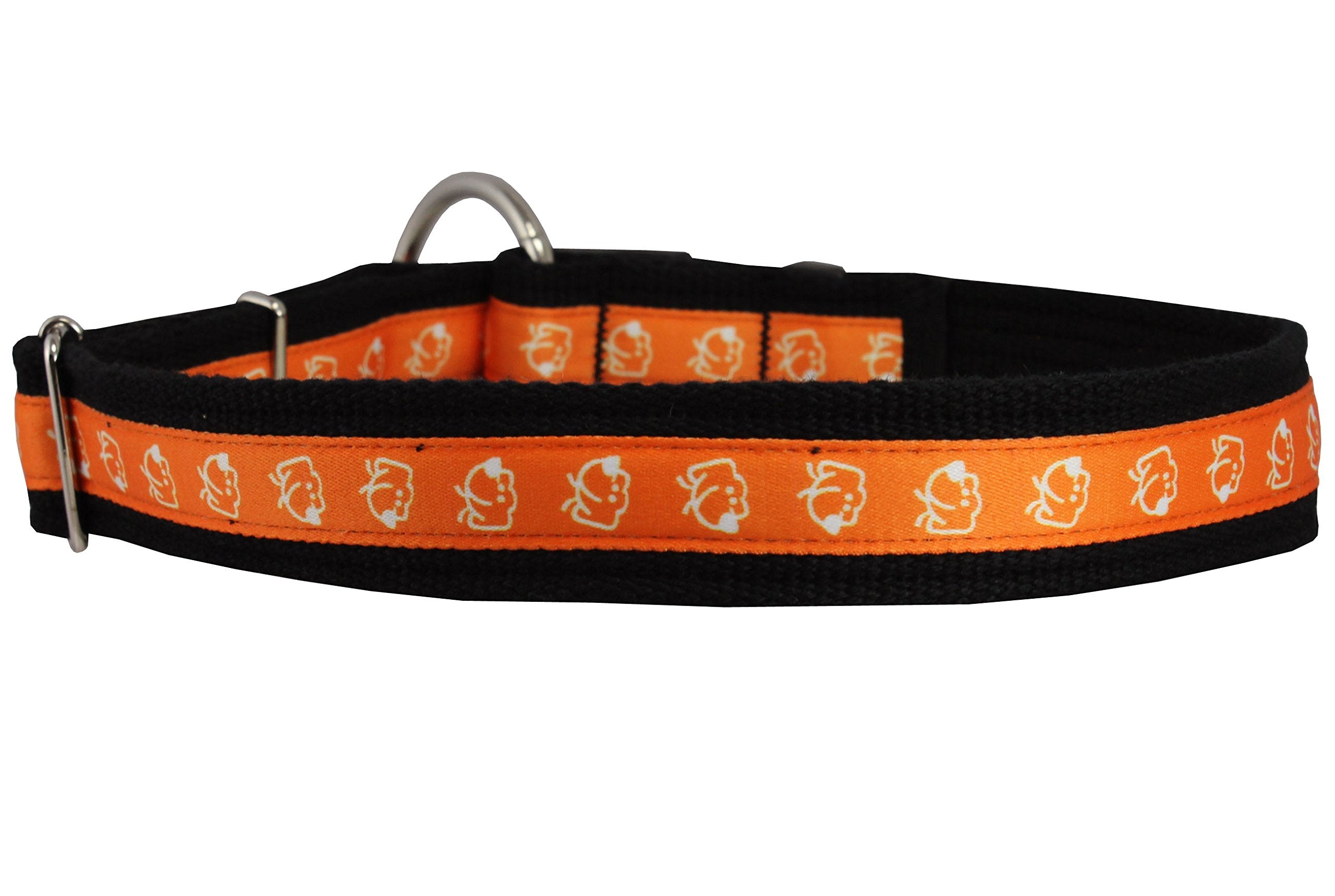 Cotton Web Adjustable Dog Collar 2 Sizes Medium To Xxlarge, Orange Doggie Pattern (Medium/Large: 14'-20')