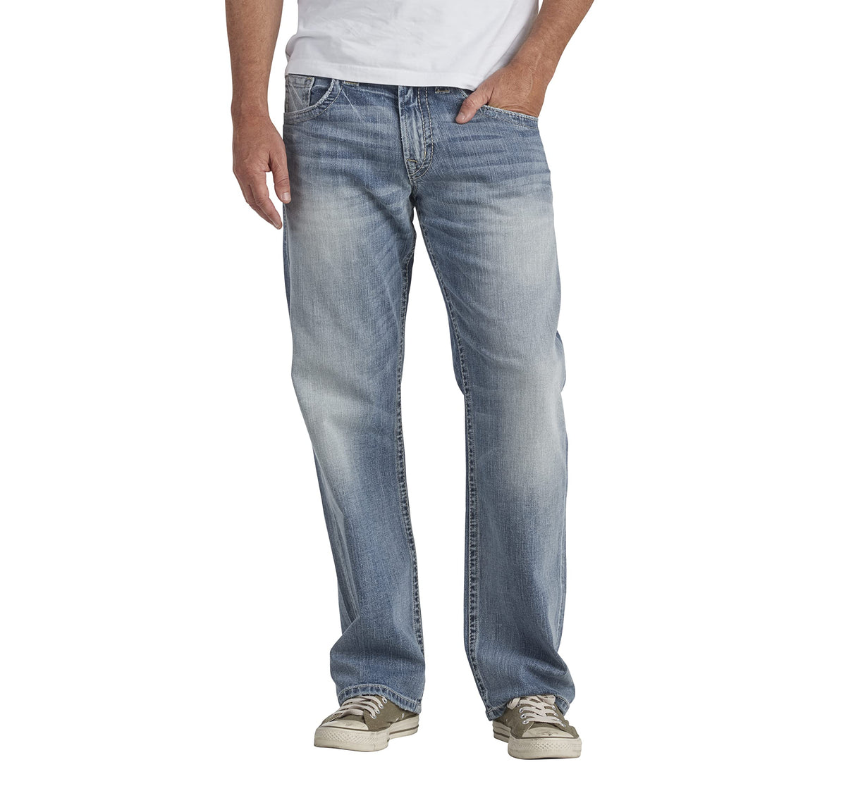 Silver Jeans co Mens gordie Loose Fit Straight Leg Jeans, Light Wash Indigo, 36W X 32L