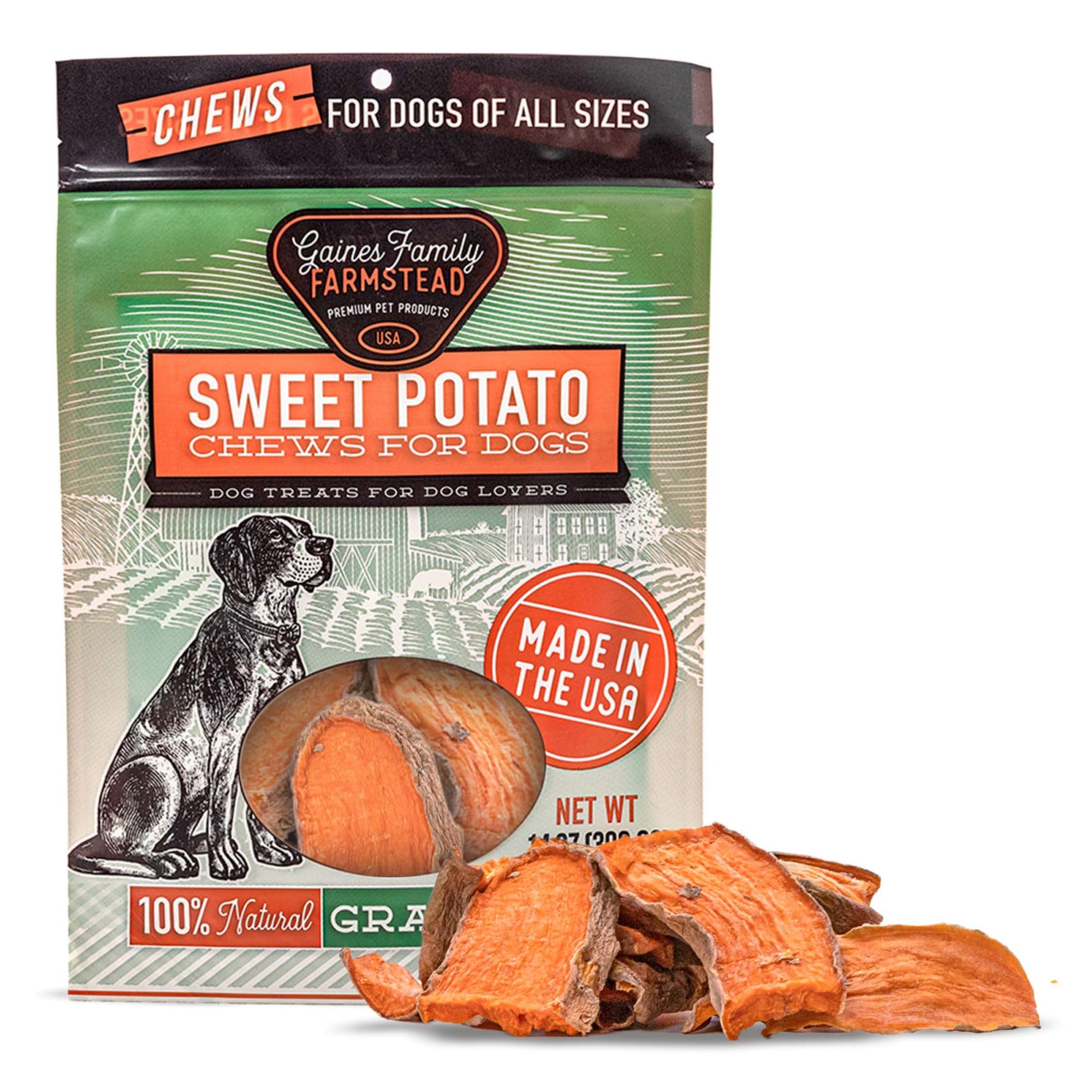 Gaines Family Farmstead Sweet Potato Chews, High in Fiber, Grain Free, Sweet Potato Dog Treats, Alternative to Rawhide, Rich in 