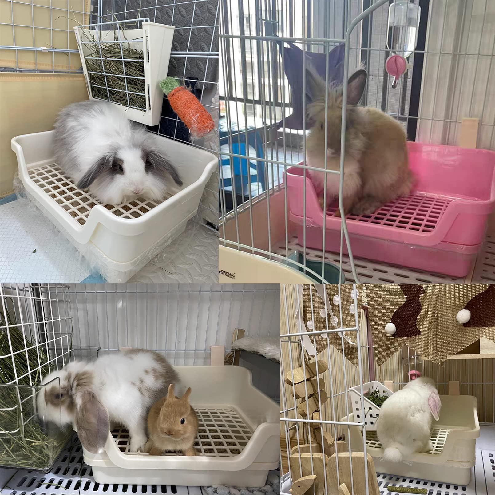 Pinvnby Large Rabbit Litter Box Deep Bunny Corner Toilet Box Double-Deck Small Animal Potty Trainer With Hooks For Adult Guinea Pig Chinchilla Ferret Chipmunk(Blue)