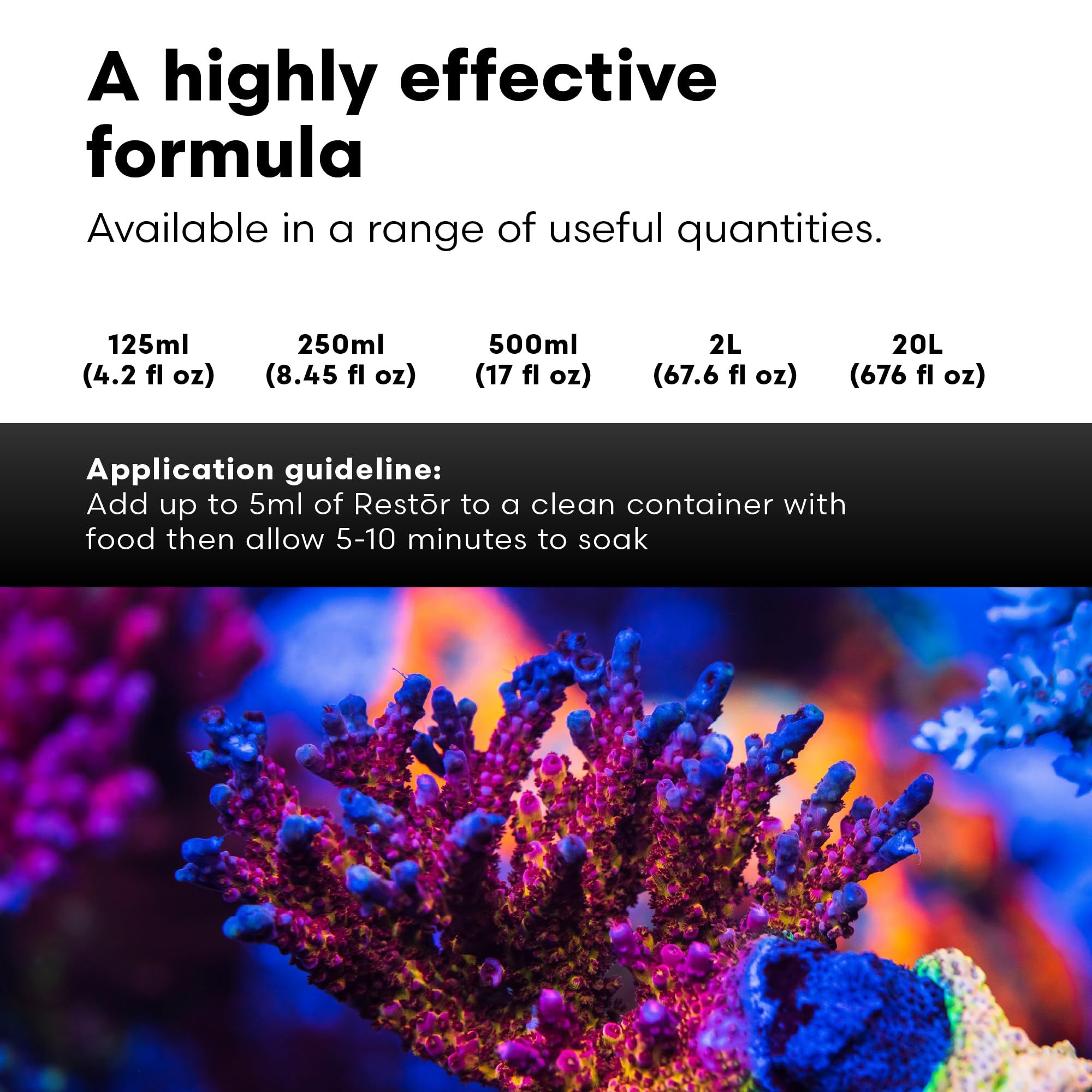 Brightwell Aquatics - Restor Liquid Coral Tissue Supplement - Fish Tank Reef Nutrition for Live Coral Growth Acceleration, Colou