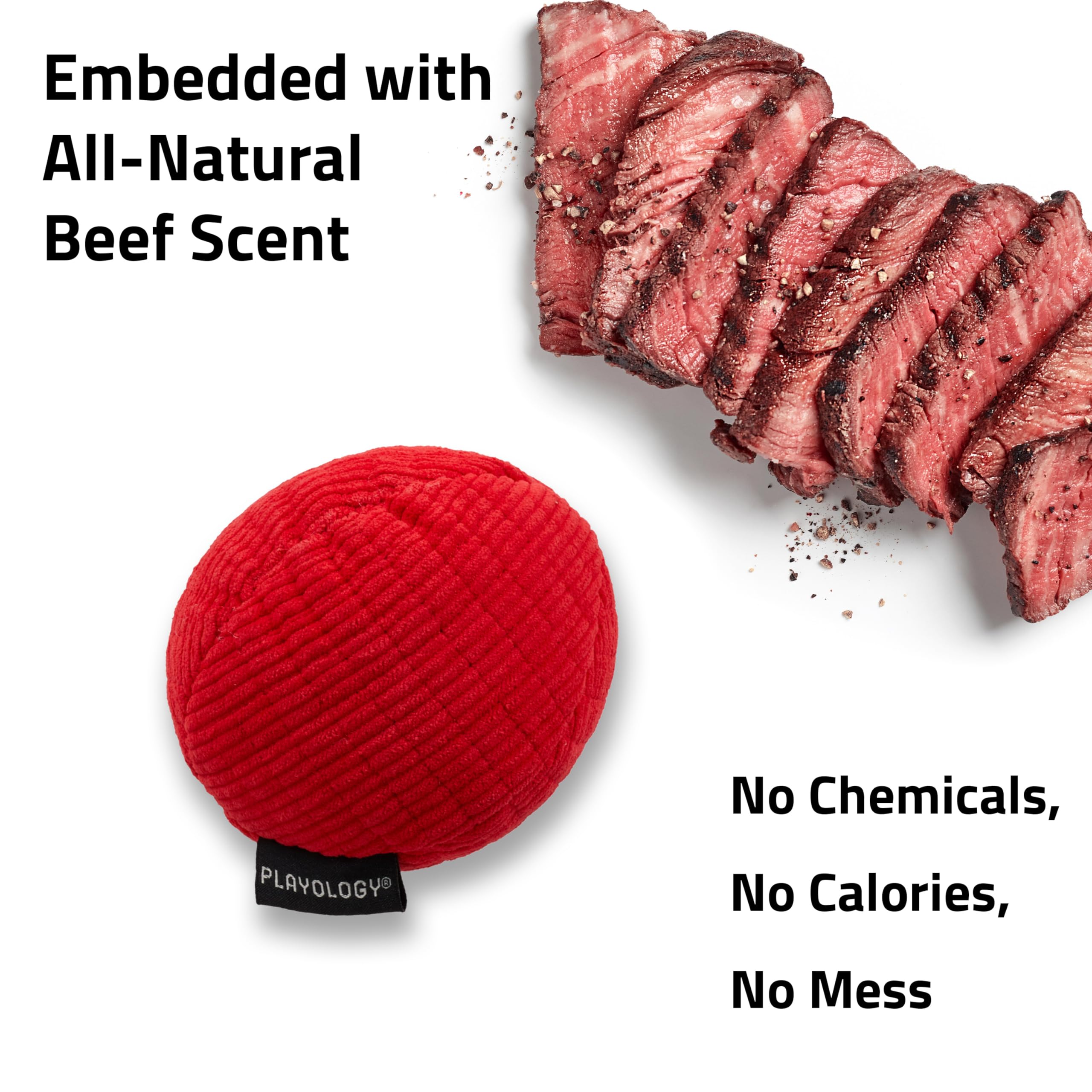 Playology Plush Squeaky Ball | Engaging All Natural Beef Scented Plush Dog Toy With Interactive Squeaker For Large To X-Large Do