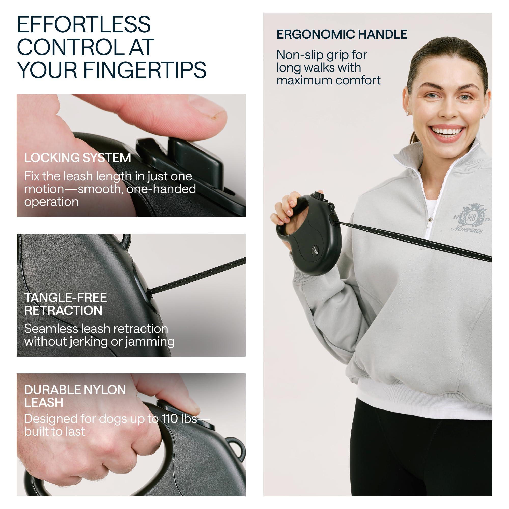 Retractable Dog Leash For Small Dogs Up To 33 Lbs - 10 Ft, Tangle Free Pet Walking Leash, One-Handed Brake, Pause, Lock - Heavy