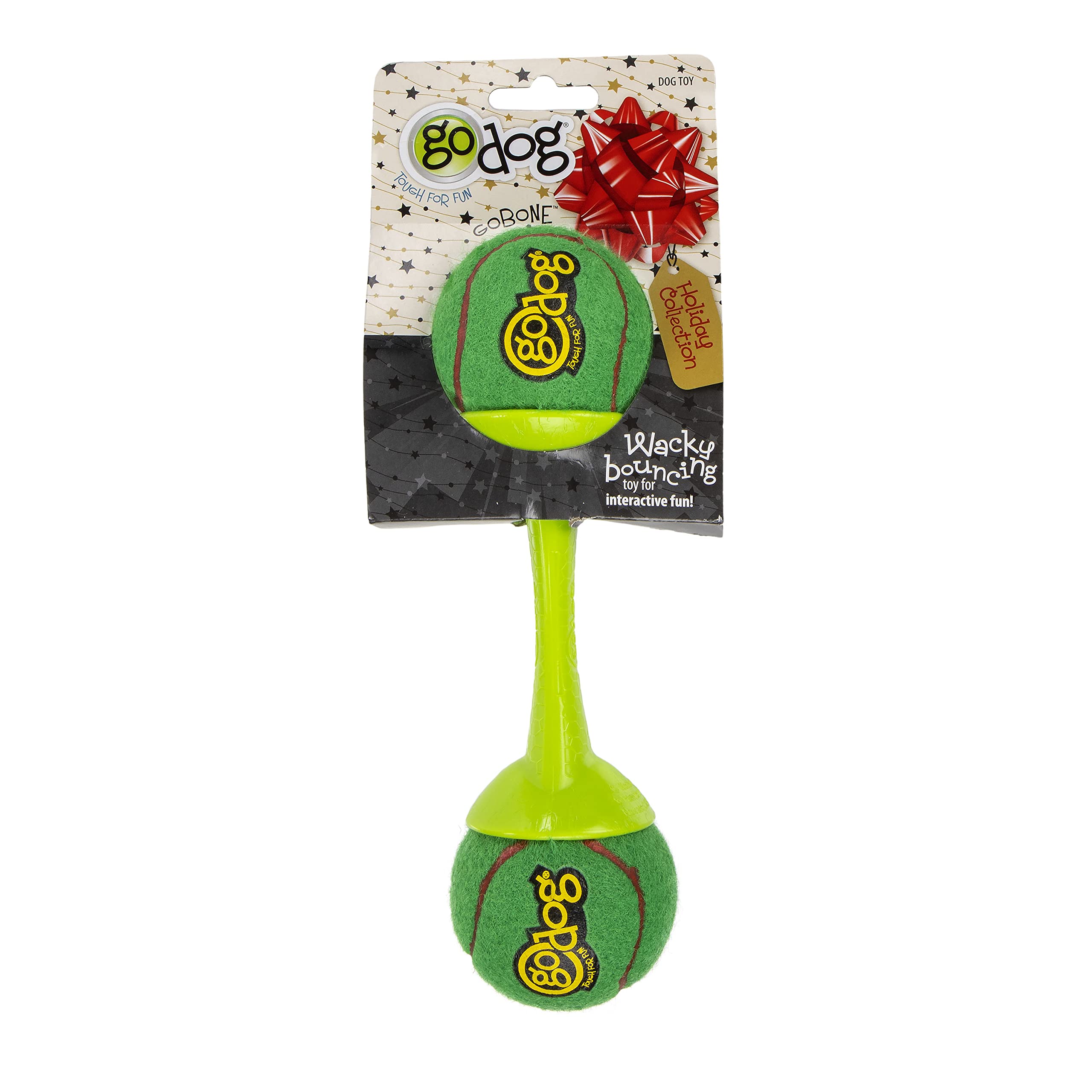 goDog goBone Double-Sided Tennis Ball Dog Toy - Large, Rubber, Green/Red, Model 74006