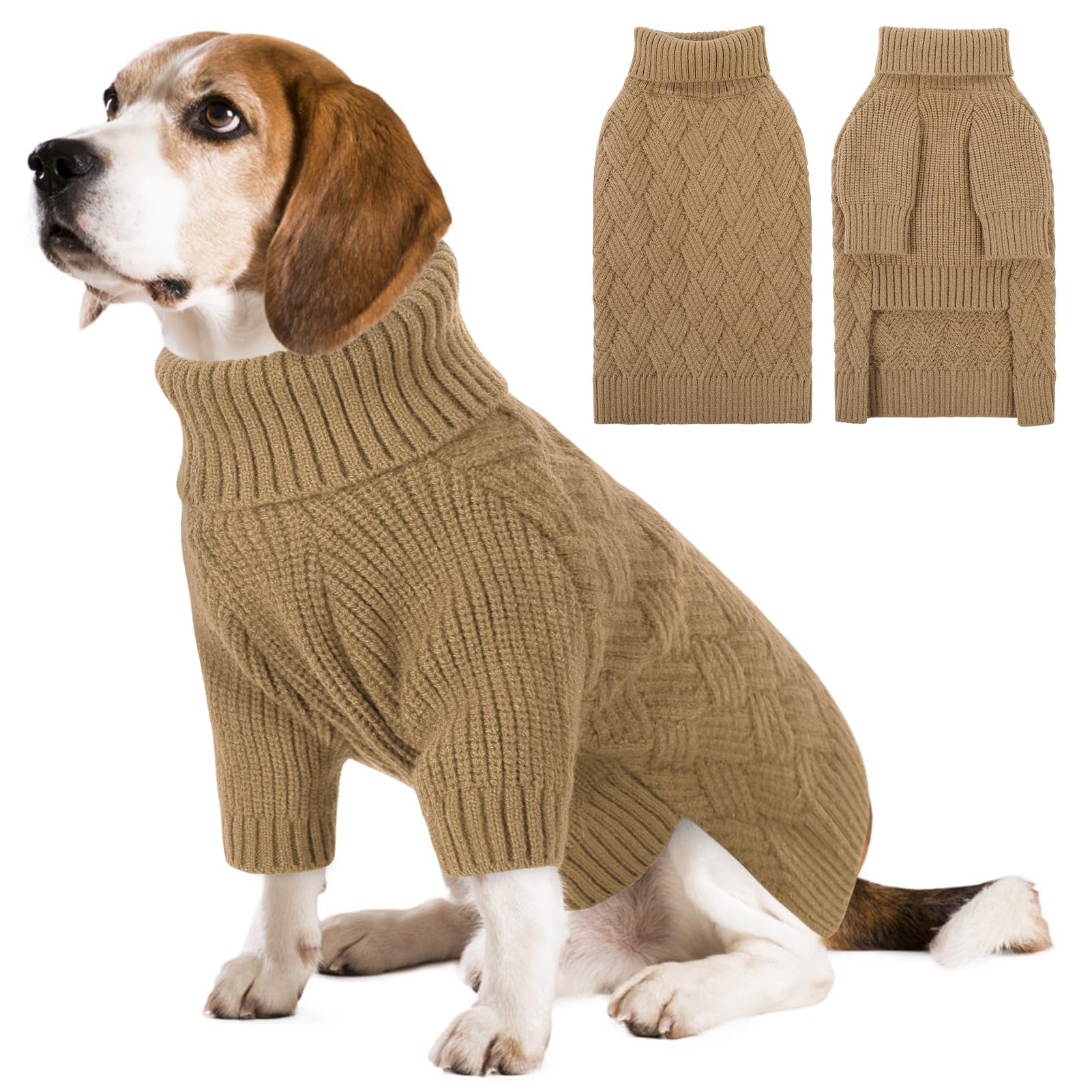 SUNFURA Dog Sweater for Large Pets - Warm Pullover for Boys, Christmas Winter Sweatshirt, Fall Knit Turtleneck for Corgi, French