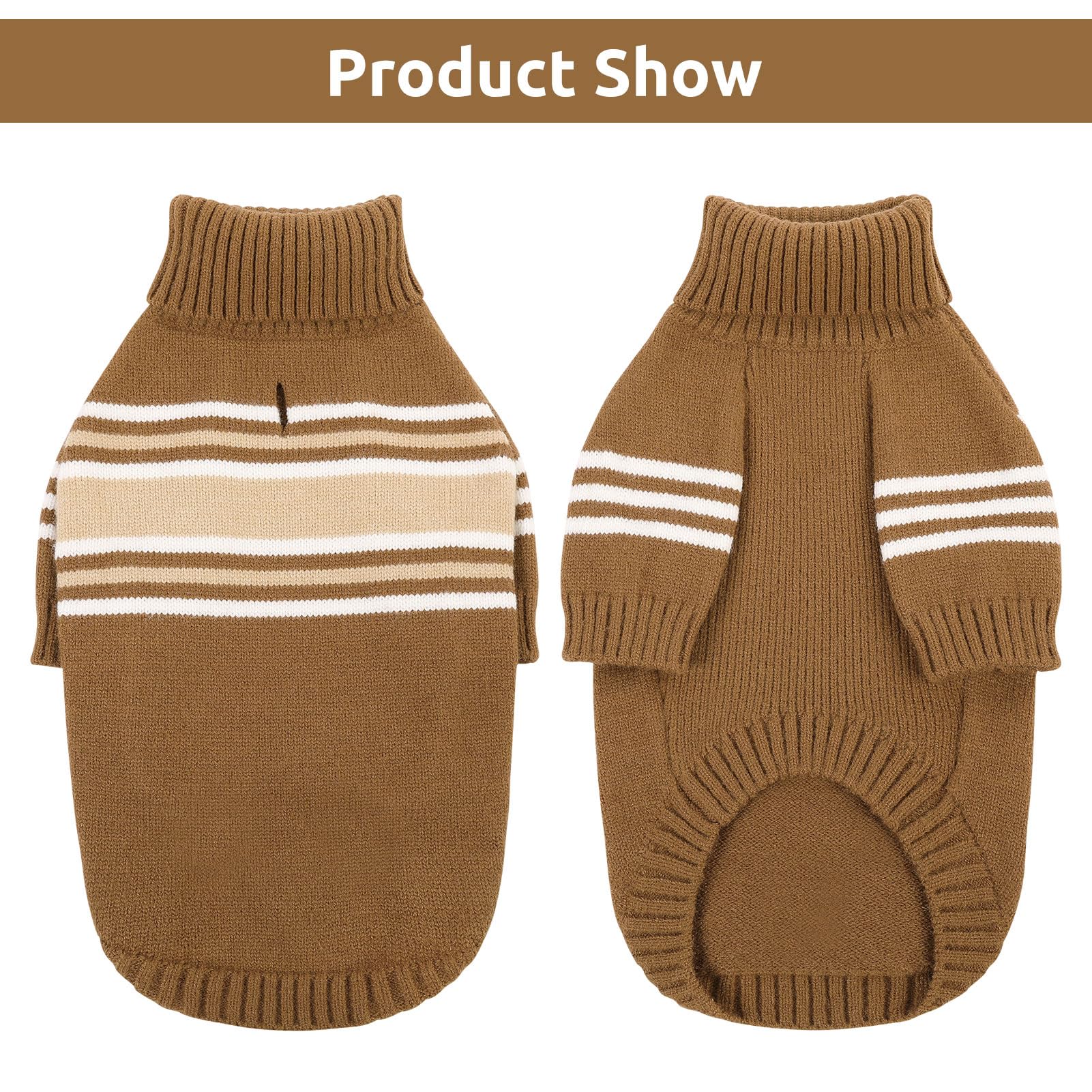 Queenmore Dog Striped Knitted Sweater, Turtleneck Pullover Pet Coat, Dog Winter Clothes With Leash Hole For Small Medium &Large