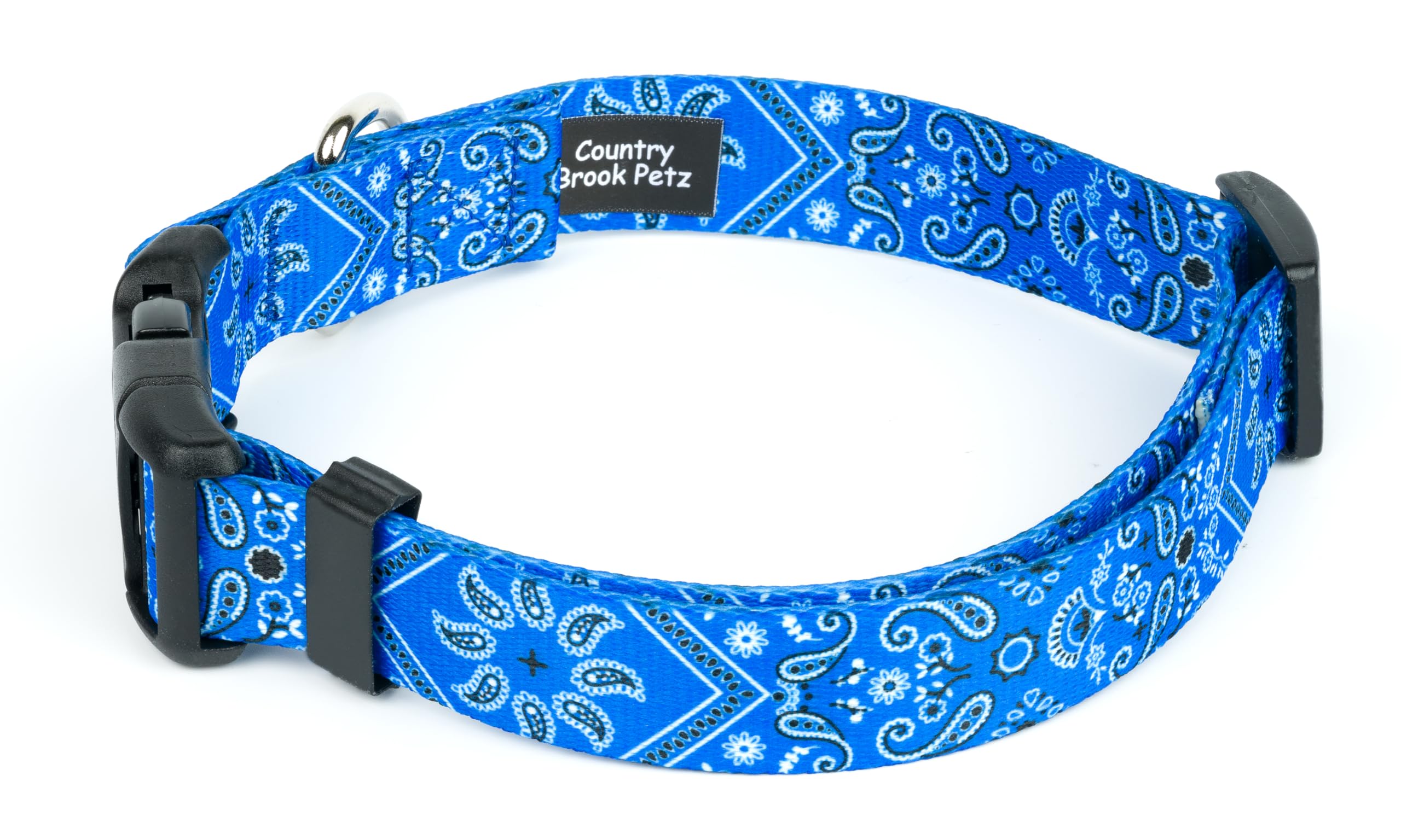 Country Brook Petz - Deluxe Blue Bandana Dog Collar - Made in The U.S.A. - Country and Western Collection Featuring Rugged Desig
