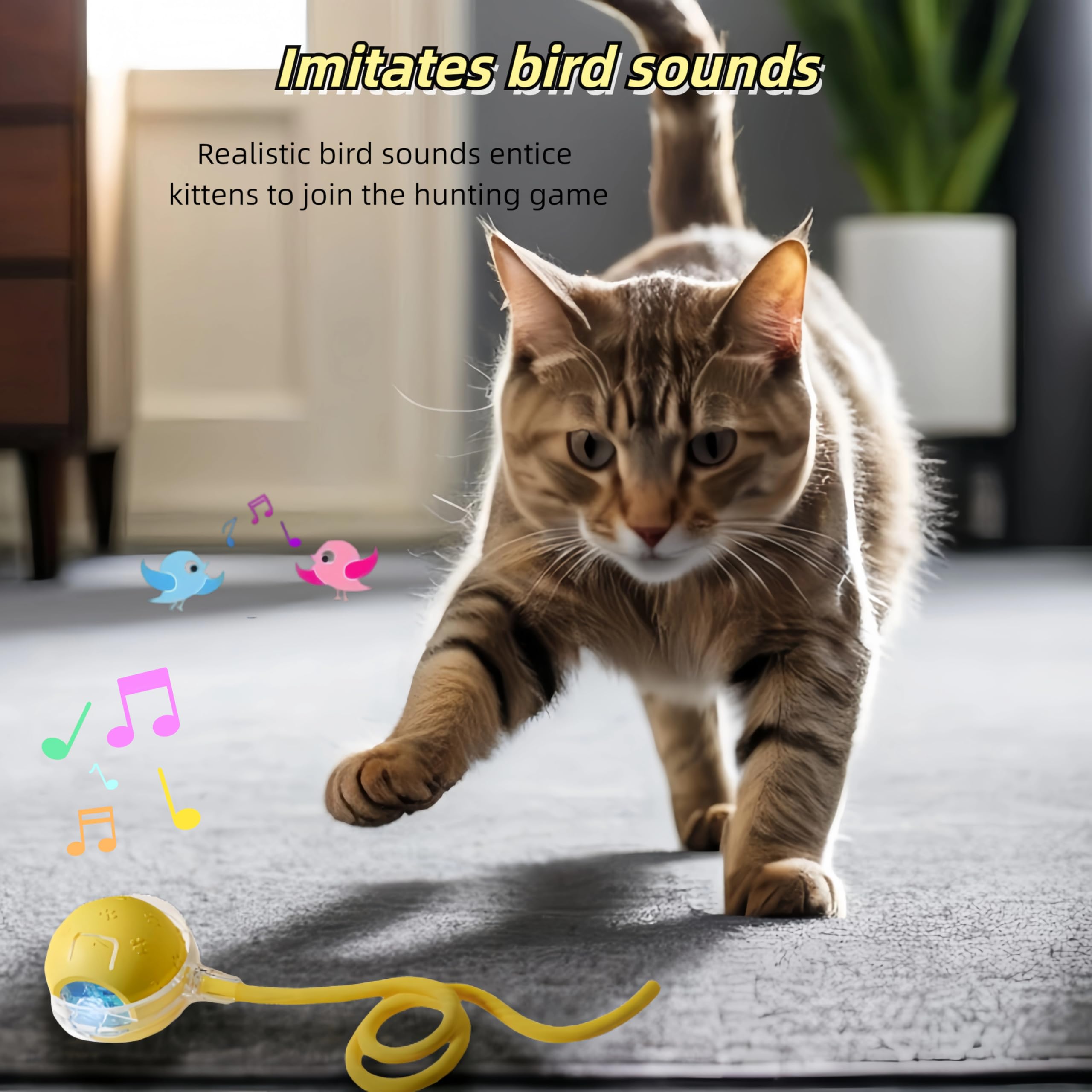 Interactive Cat Toy Ball - Automatic Electric Rolling Ball With Chirping Bird Sounds, Motion-Activated Indoor Toy For Kittens An