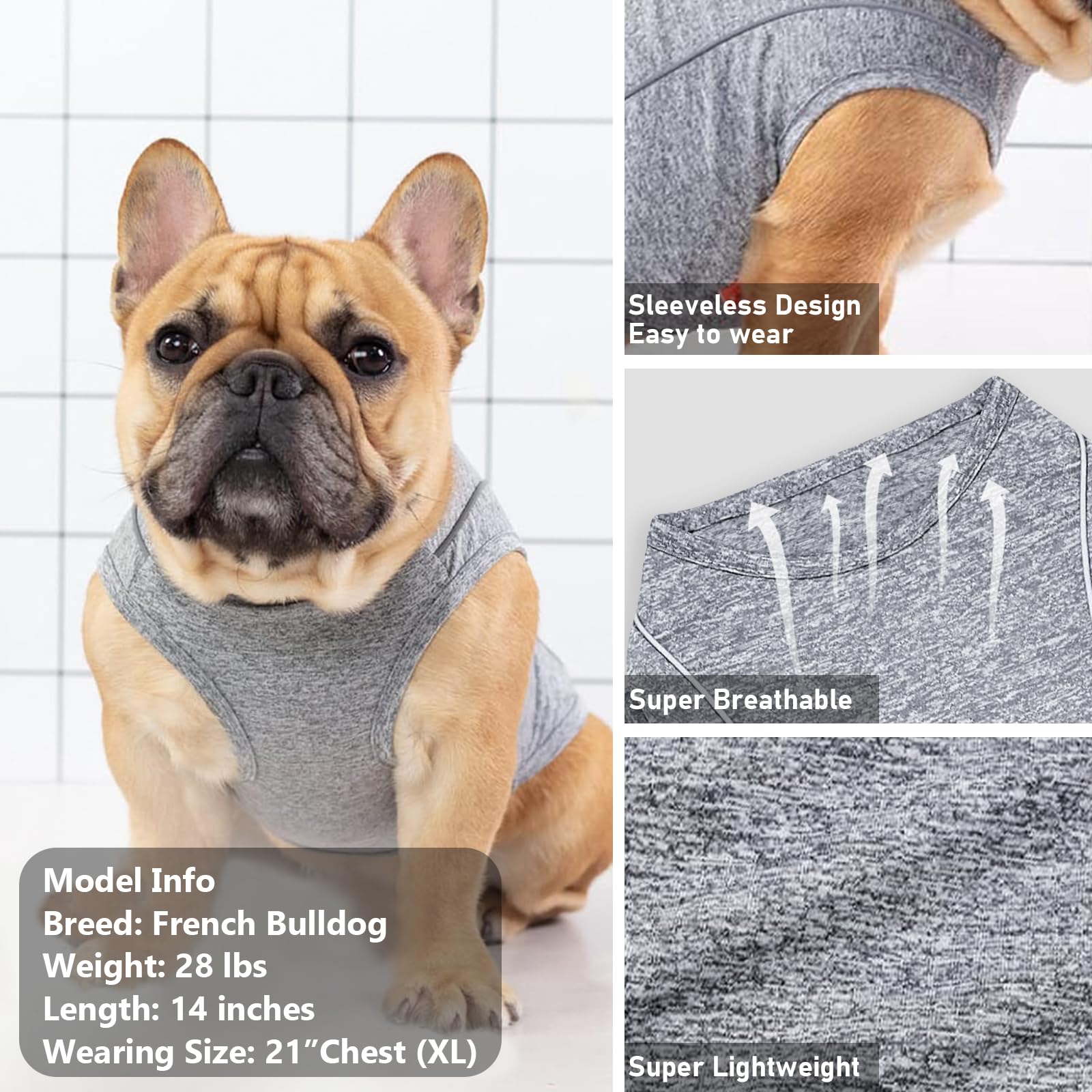 Kyeese Dog Shirts Quick Dry Reflective Lightweight Soft Dog T-Shirt Tank Top Breathable Sun Protection Sleeveless Vest Dog Apparel
