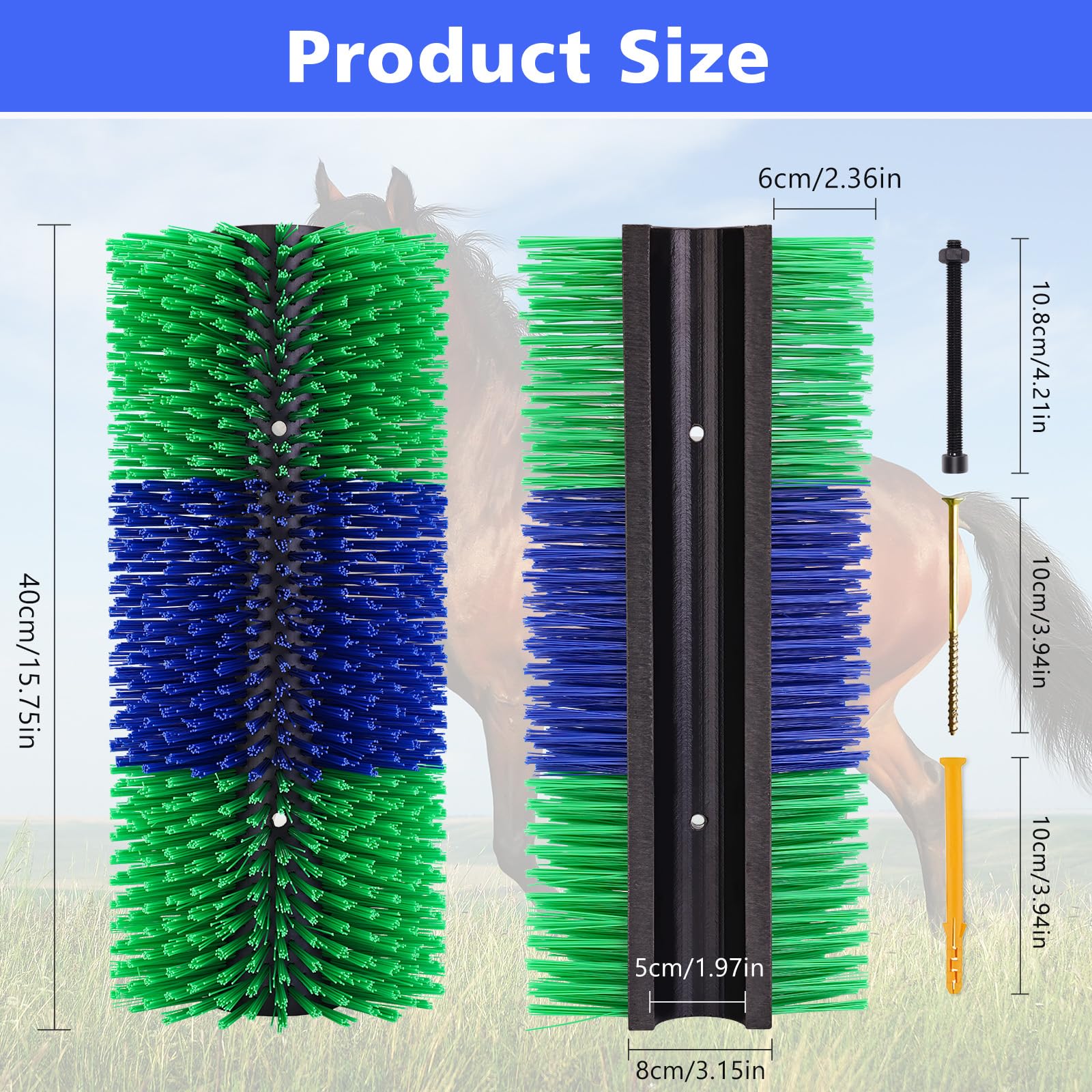 Livestock Scratching Brush,Horse Brushes For Grooming,Itch Relief Horse Scratcher Brushes Kit With Two Sets Of Mounting Screws F