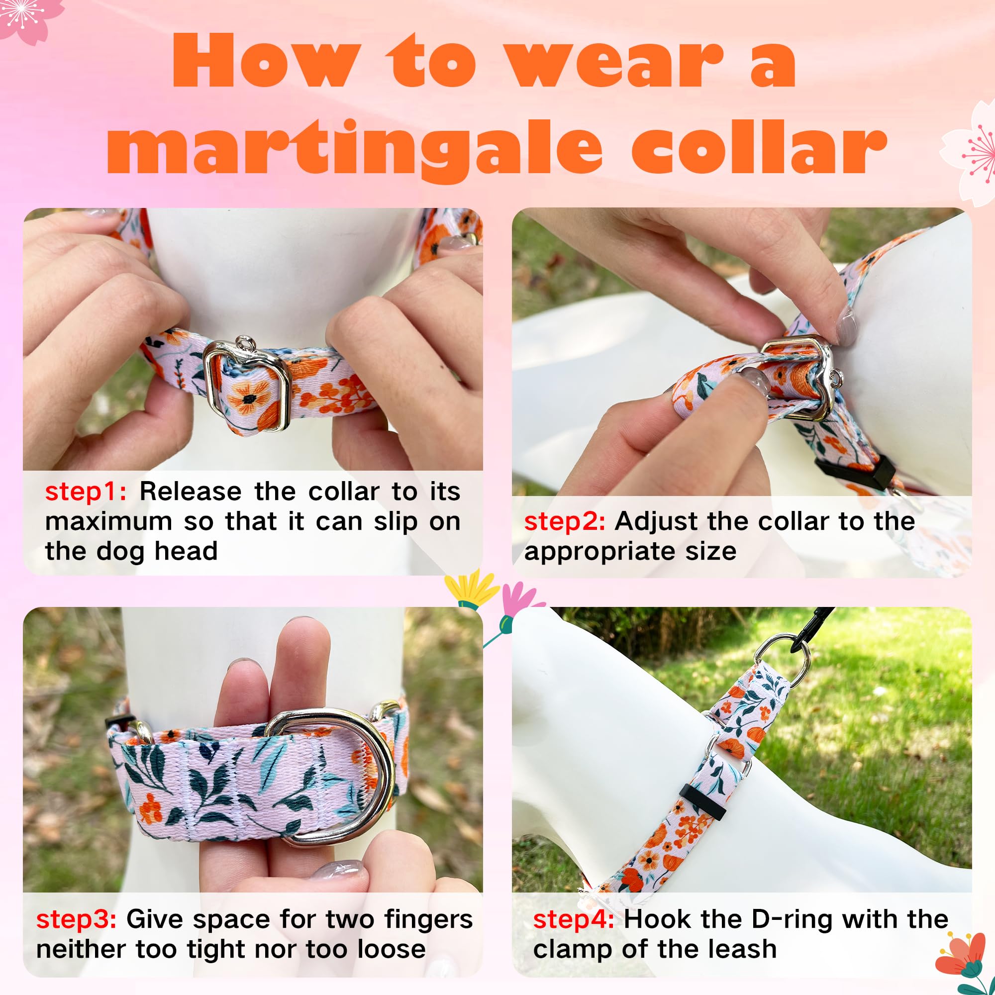 Hikiko Martingale Collar For Dogs With No Buckle Flower Dog Collars Comfortable Nylon Training Collar For Extra Small Dogs,Retro