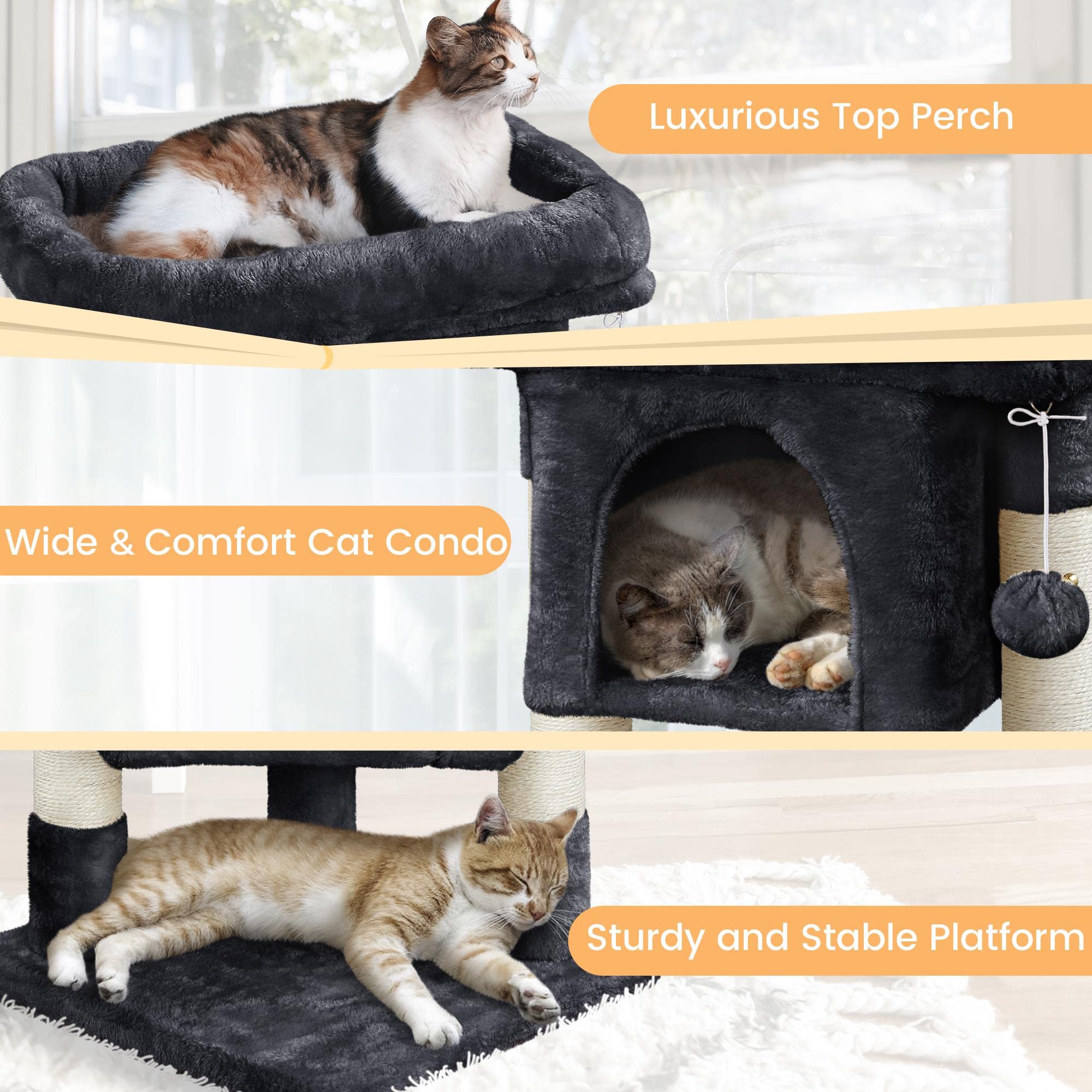 Yaheetech 23.5In Cat Tree Tower, Cat Condo With Sisal-Covered Scratching Posts, Cat House Activity Center Furniture For Kittens, Cats And Pets - Black, 16X16X23.5