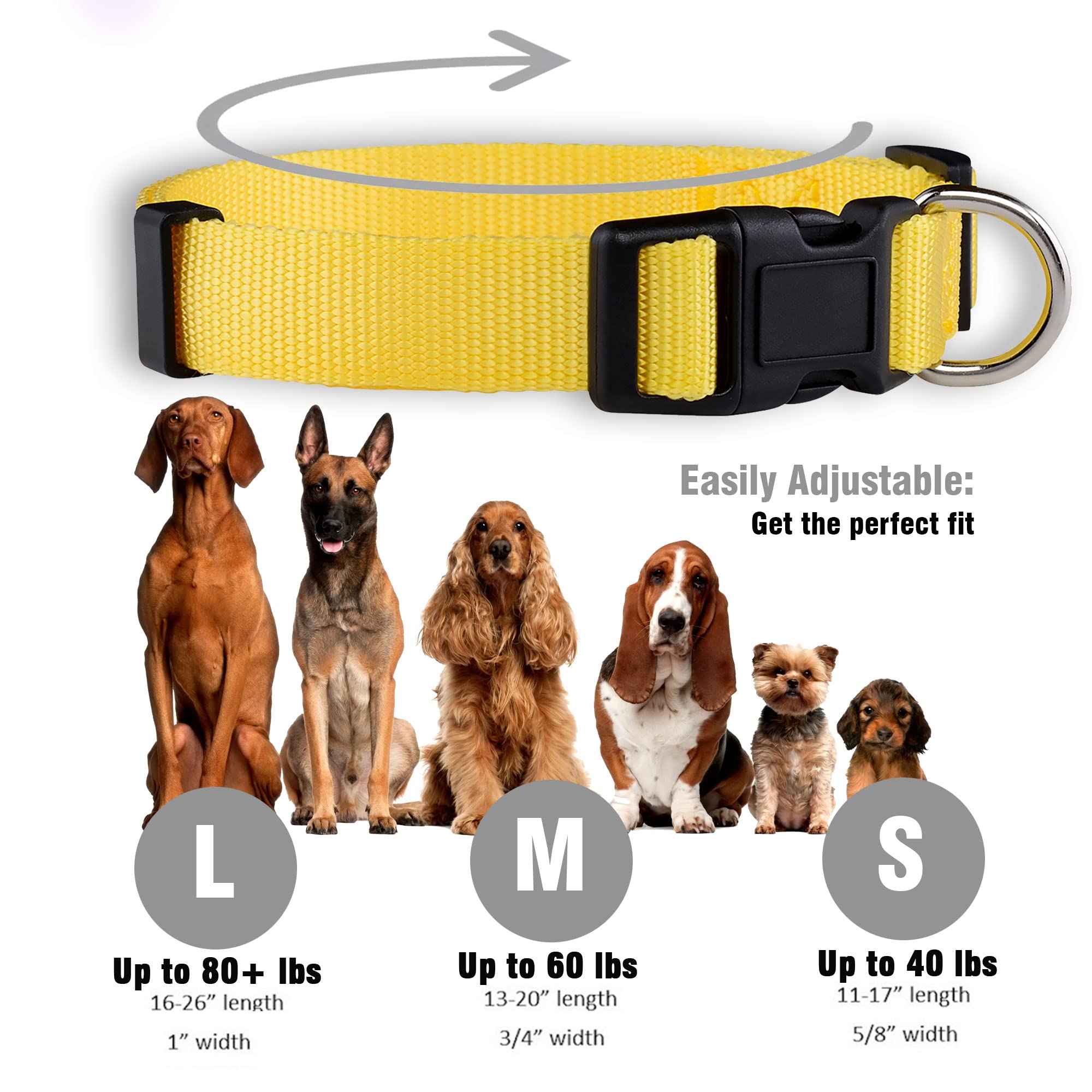 Native Pup Basic Nylon Dog Collar, Adjustable For Small, Medium, Large Pet And Puppies Accessories, Cute Colors For Male, Female