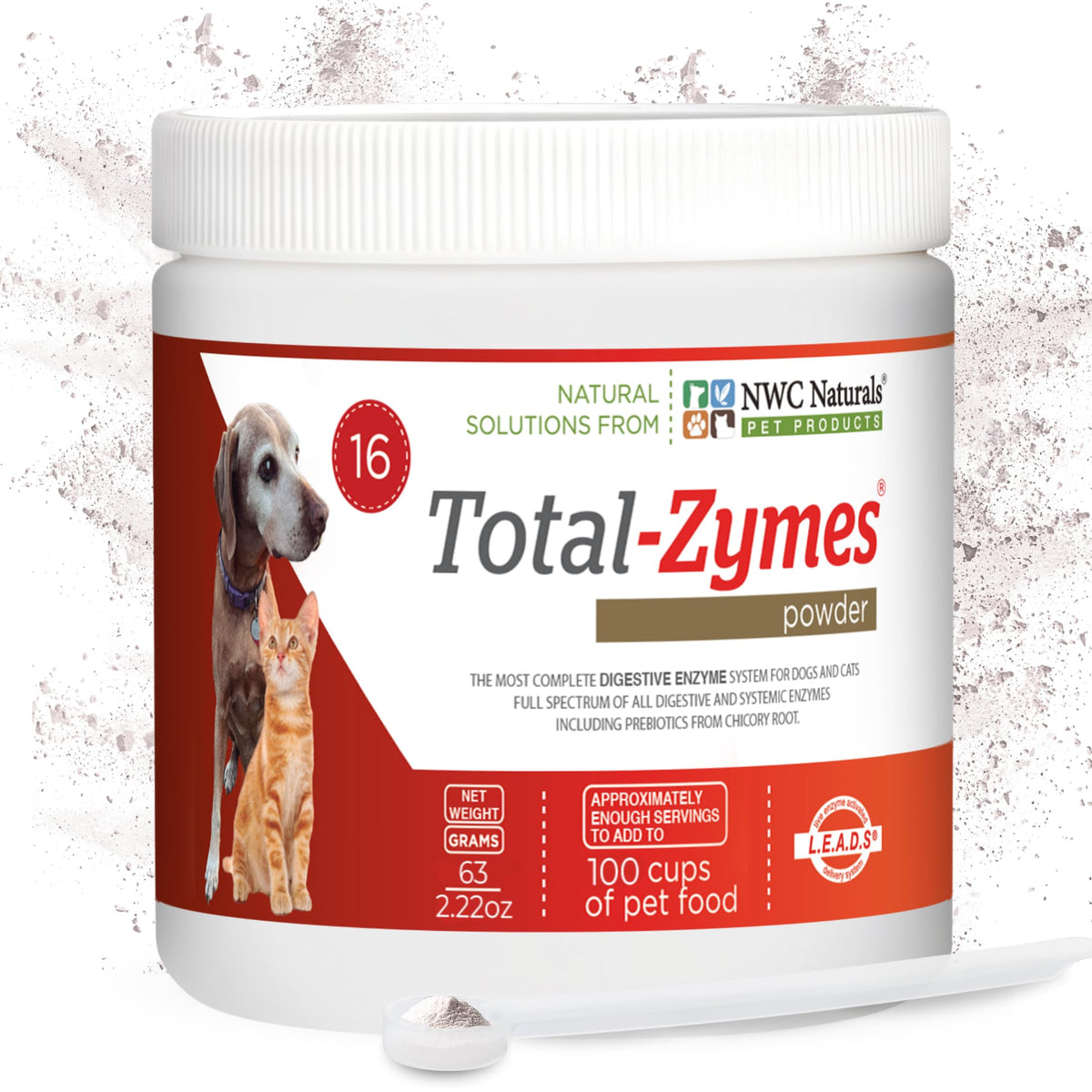 Nwc Naturals Total-Zymes Digestive Enzyme Powder For Dogs And Cats, With Pre-Biotics, Puppy And Kitten Enzymes, Immune, Digestive, Joint, And Healthy Weight Support 2.22-Ounce Jar