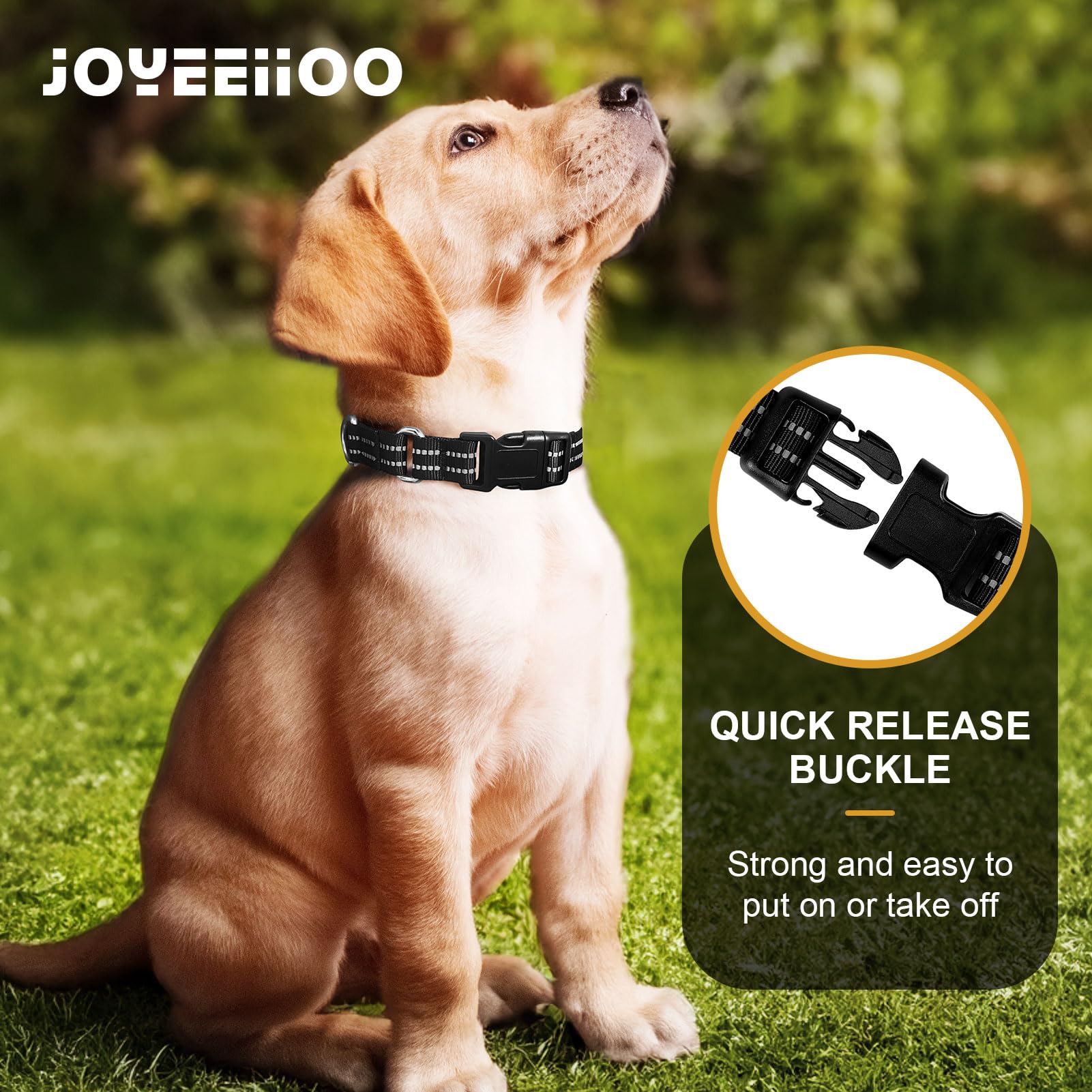 Joyeeiioo Martingale Dog Collar, Adjustable Nylon Reflective Collar With Buckle. No Pull-For Small, Medium, Large Dogs. Prevents Slipping Out-Helps With Strong Pullers-Increase Control (Black S)