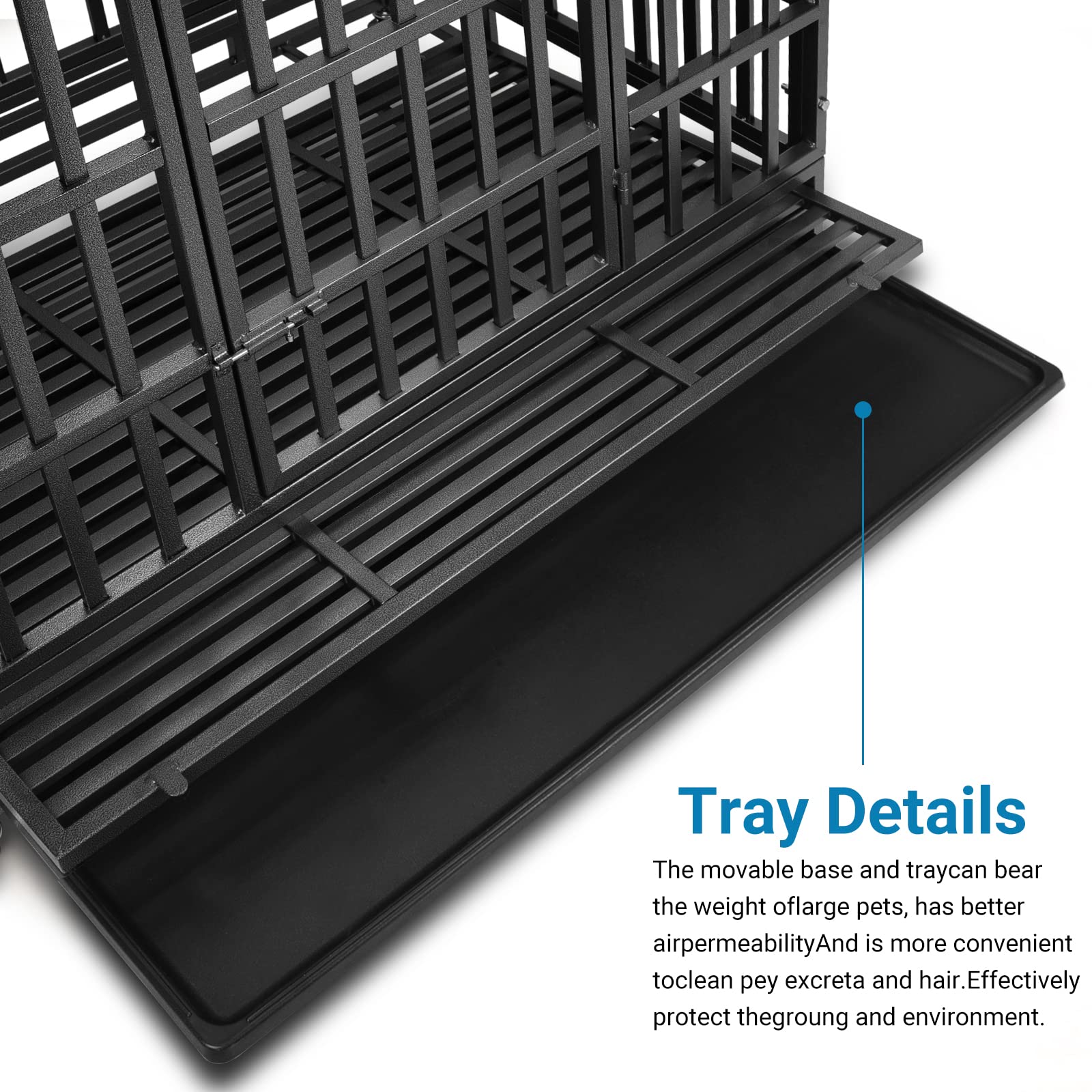 Shushim 48 Inch Heavy Duty Dog Crate Kennel With Wheels, High Anxiety Indestructible Dog Crates For Large Dogs, Xl Xxl Extra Lar