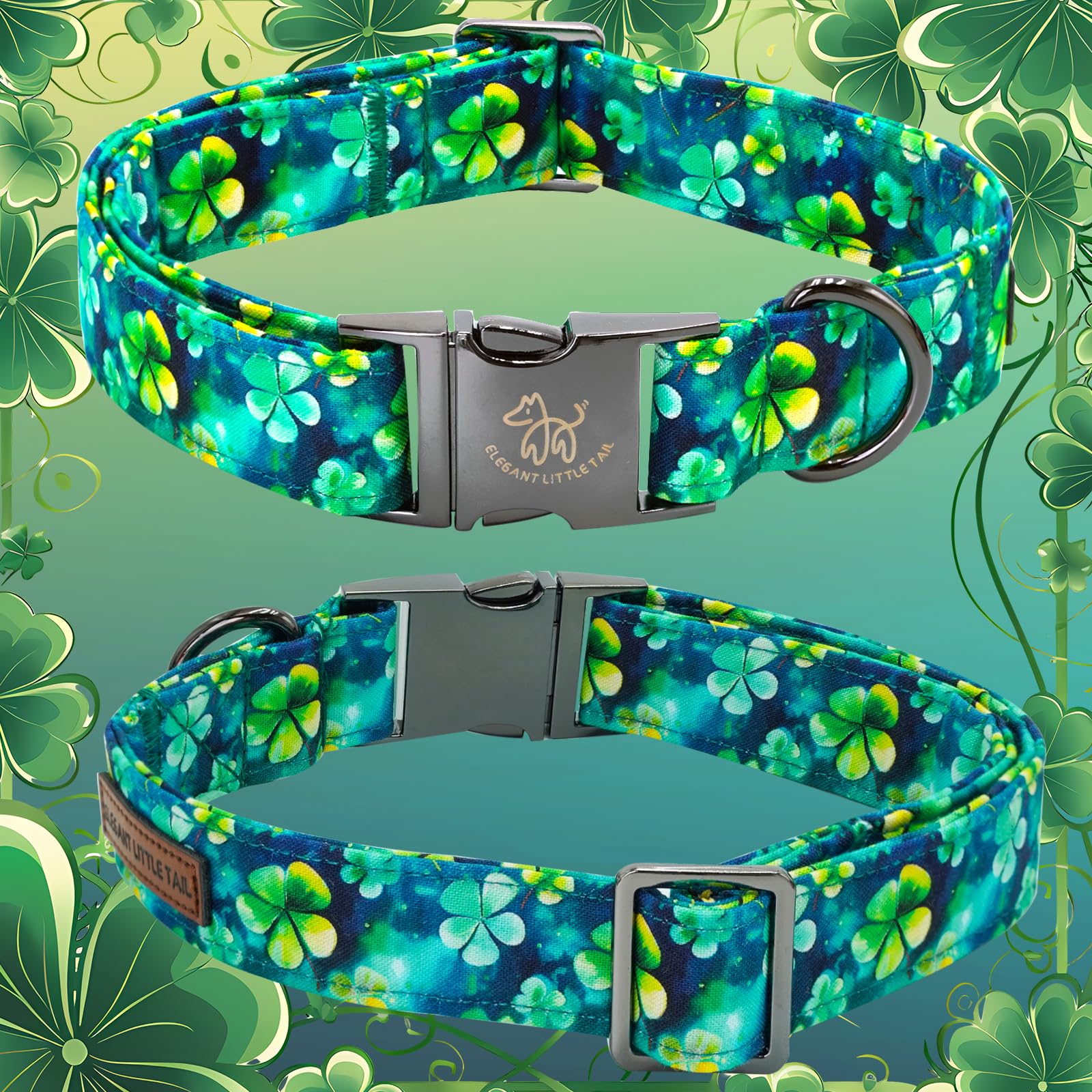 Elegant little tail St Patrick's Dog Collar, Green Cute Colver Cotton Shamrock Pet Collar Trefoil Puppy Collar Bow Holiday Adjus